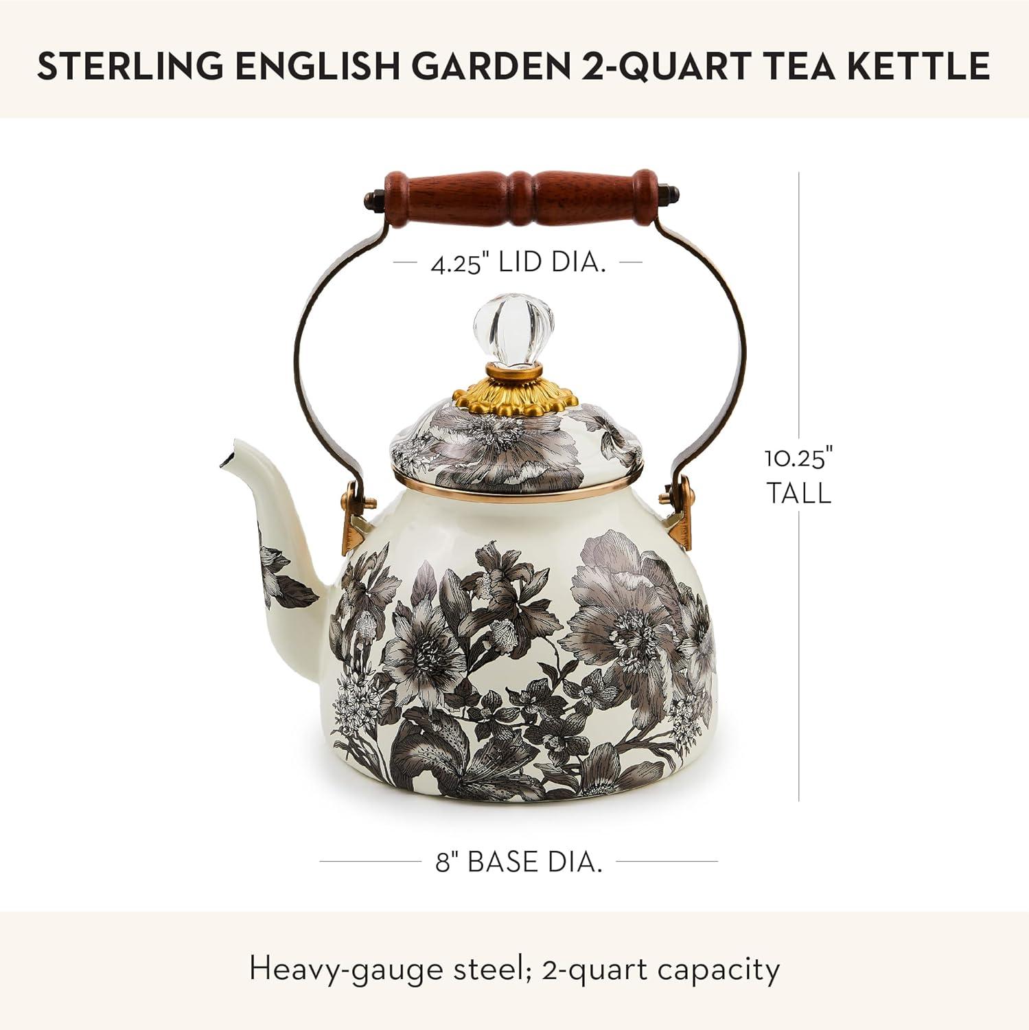 MacKenzie-Childs Sterling Check English Garden 2 Quart Tea Kettle