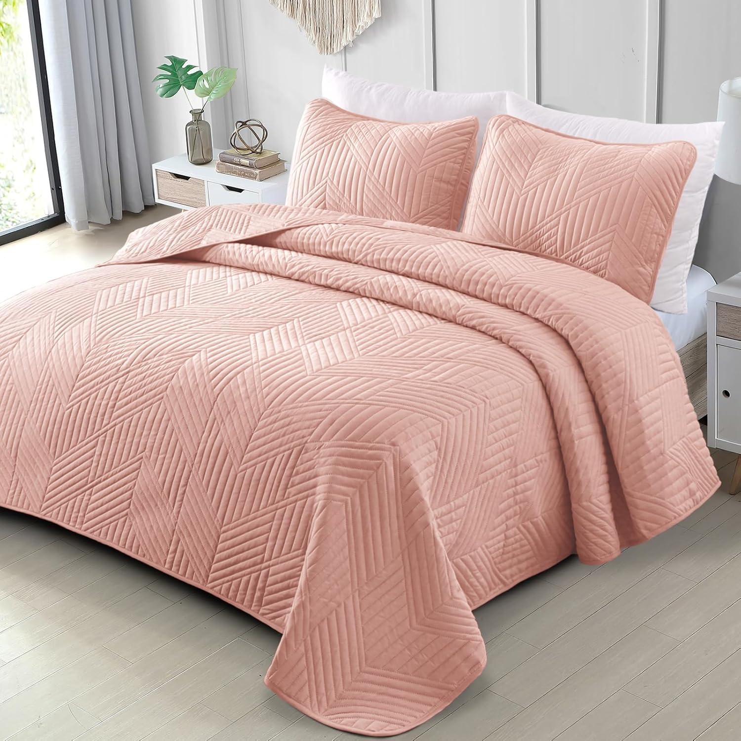 Blush Pink Twin Microfiber Reversible Quilt Set