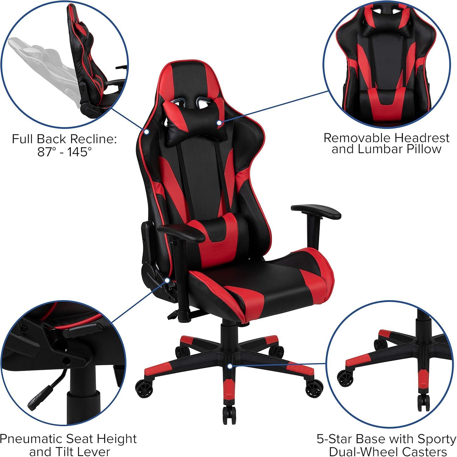 Flash Furniture X20 Gaming Chair Racing Office Ergonomic Computer PC Adjustable Swivel Chair with Fully Reclining Back in Red LeatherSoft