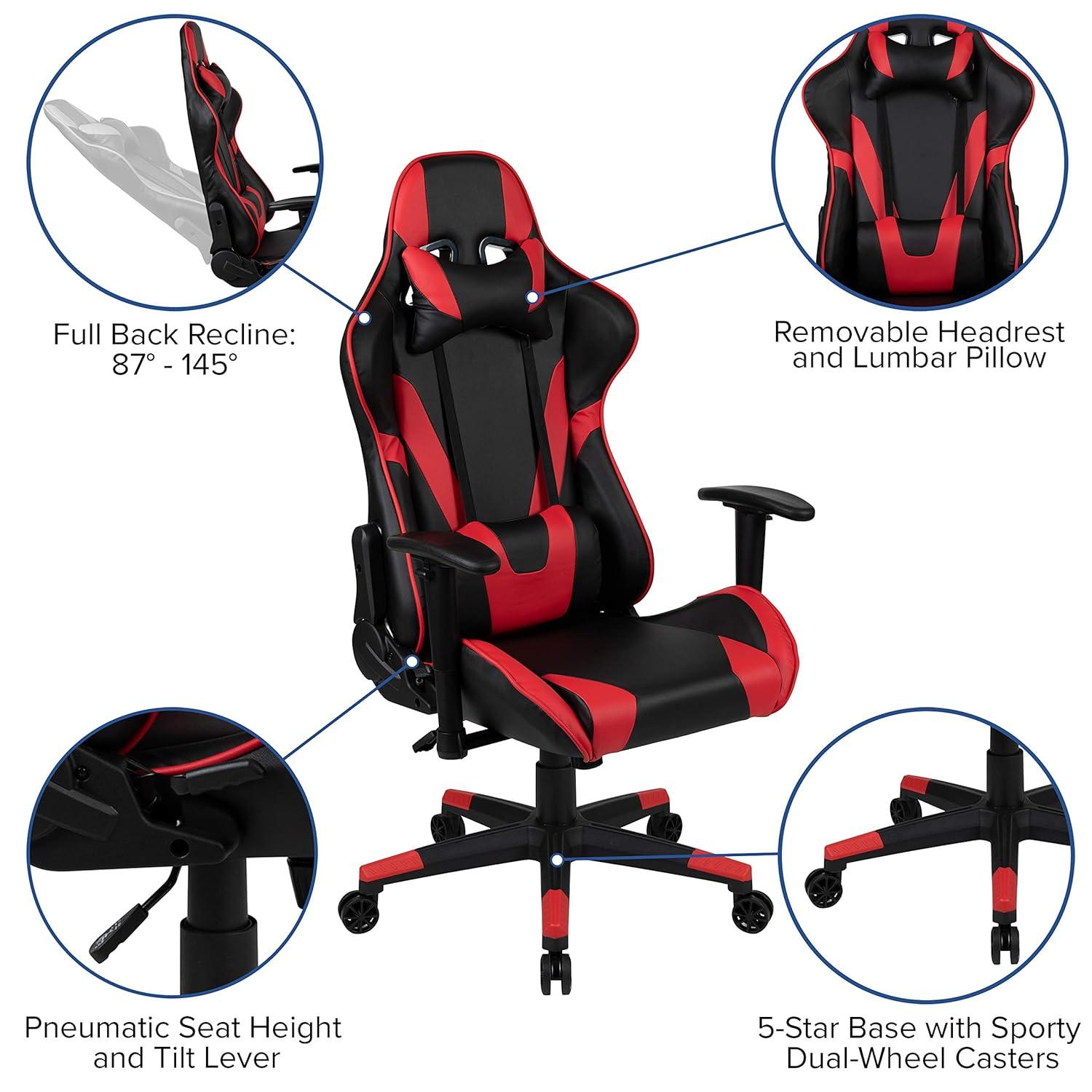 Flash Furniture X20 Gaming Chair Racing Office Ergonomic Computer PC Adjustable Swivel Chair with Fully Reclining Back in Red LeatherSoft