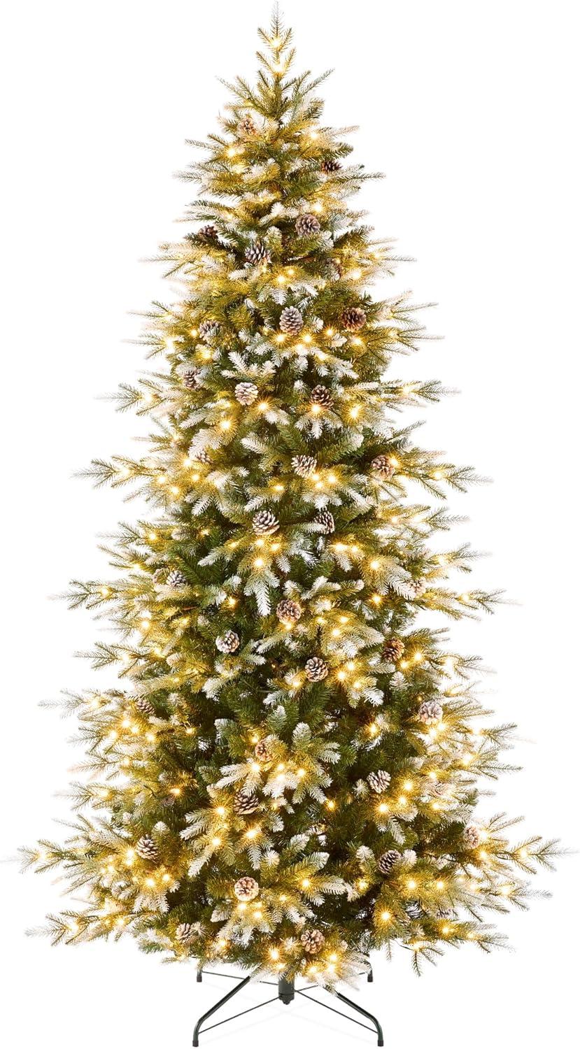 Best Choice Products 7.5ft Pre-Lit Flocked Aspen Noble Fir Christmas Tree w/ 2,136 Branch Tips, 400 LED Lights
