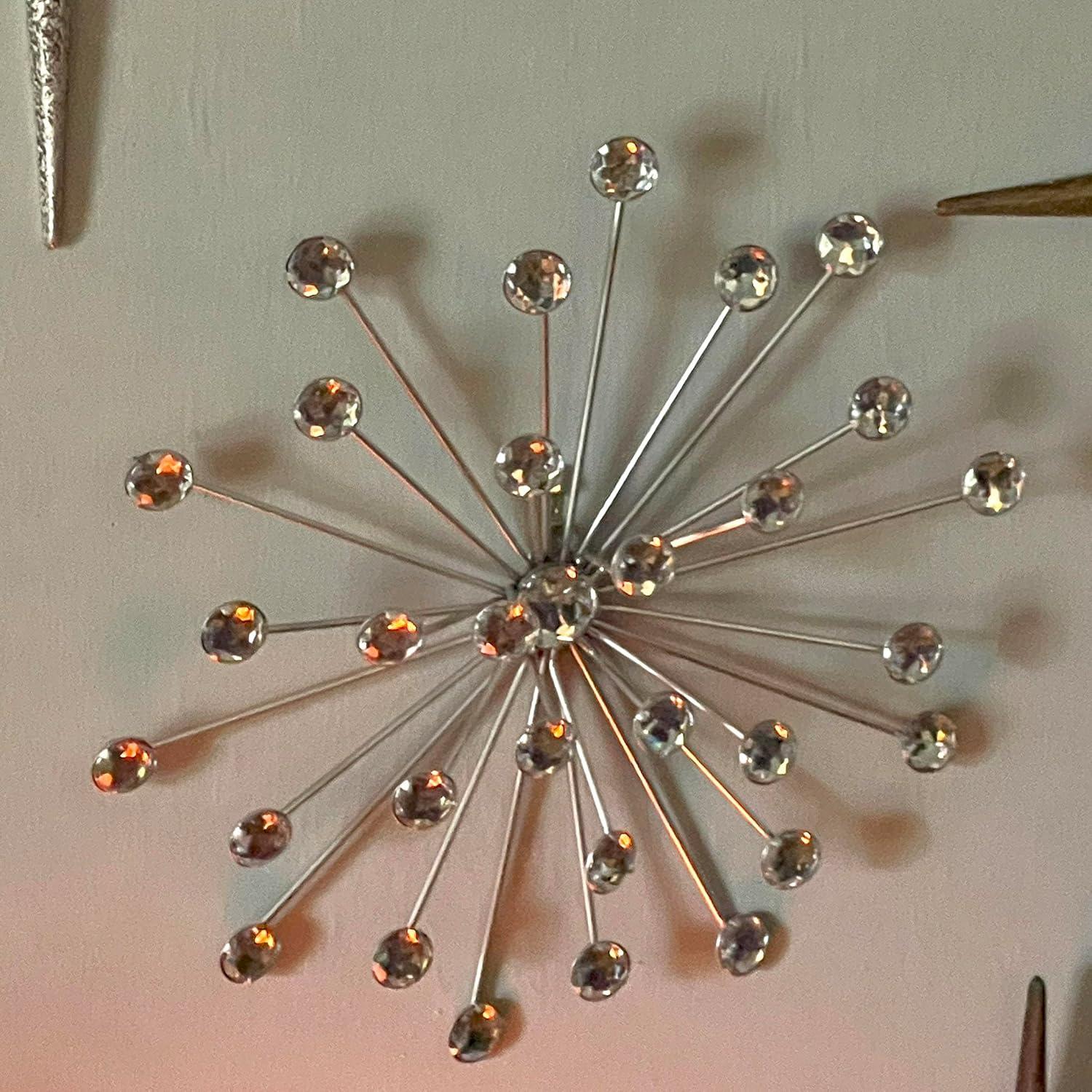 Elico Ltd. Zeckos Silver Metal Jeweled Starburst Hanging Wall Décor Set of 3