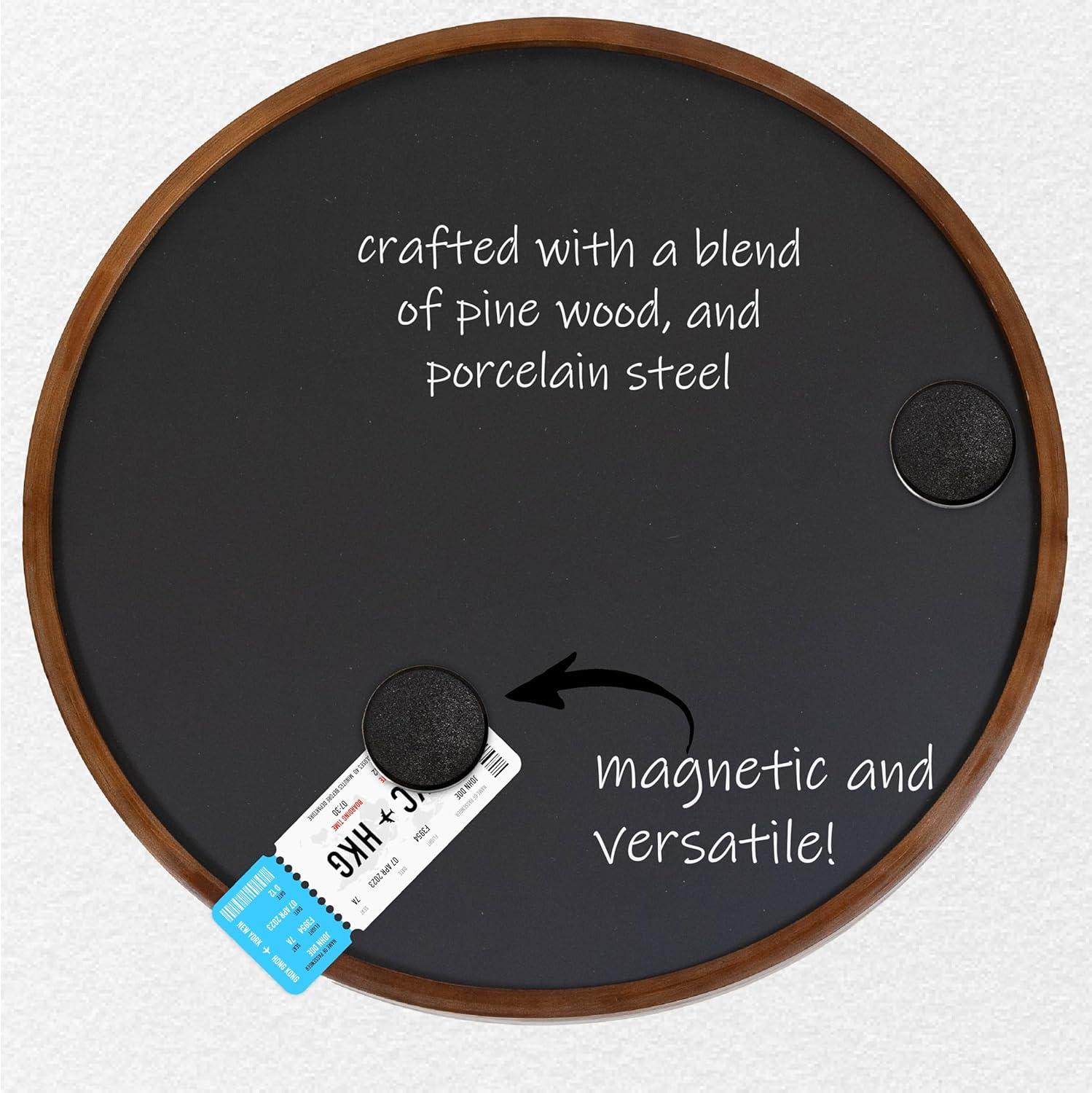 Inbox Zero Round Magnetic Wall Chalkboard With Rustic Brown Frame