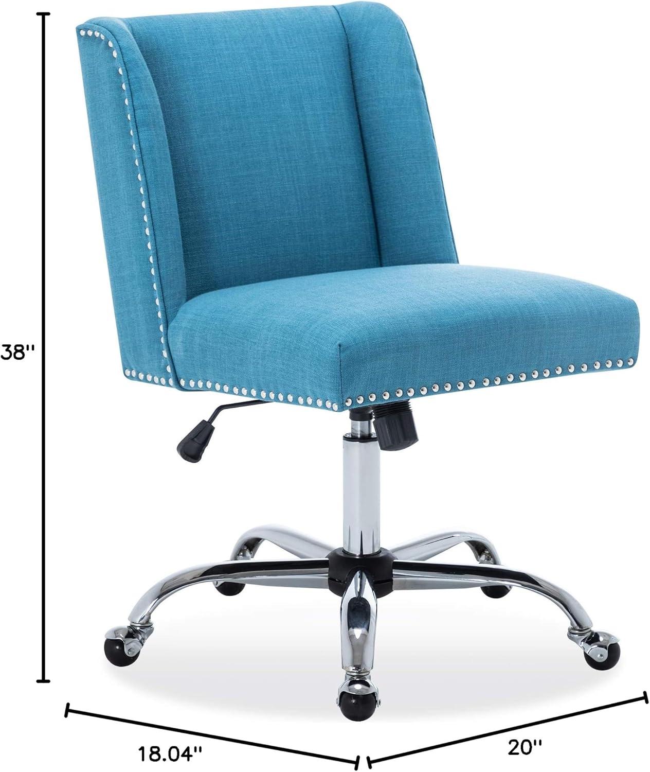 BELLEZE Upholstered Fabric Office Chair Nailhead Trim Swivel Task Chair Height Adjustable, Blue