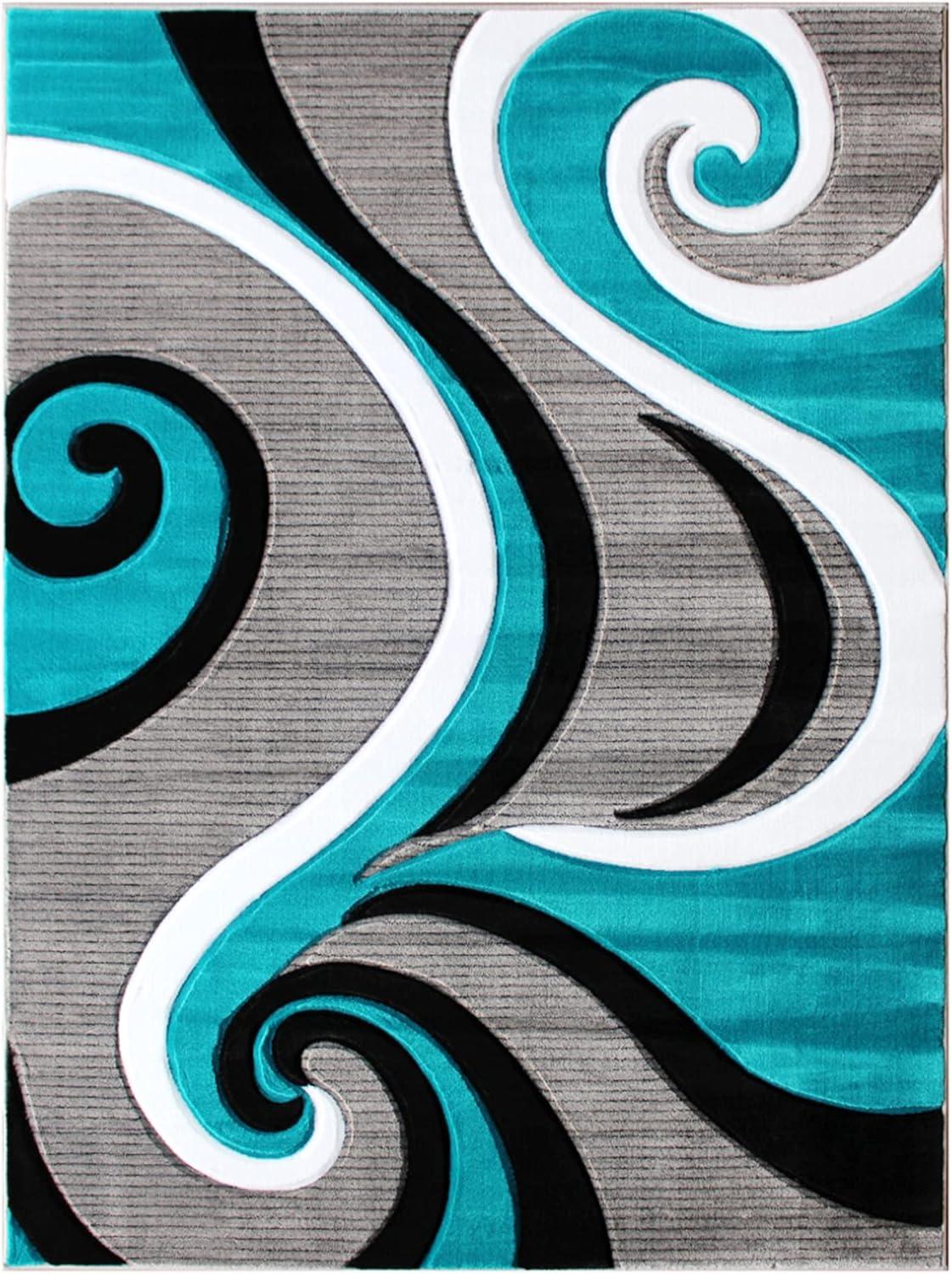 Flash Furniture Athos Rectangular Contemporary White, Black, Grey, Turquoise Area Rug, 5' x 7'