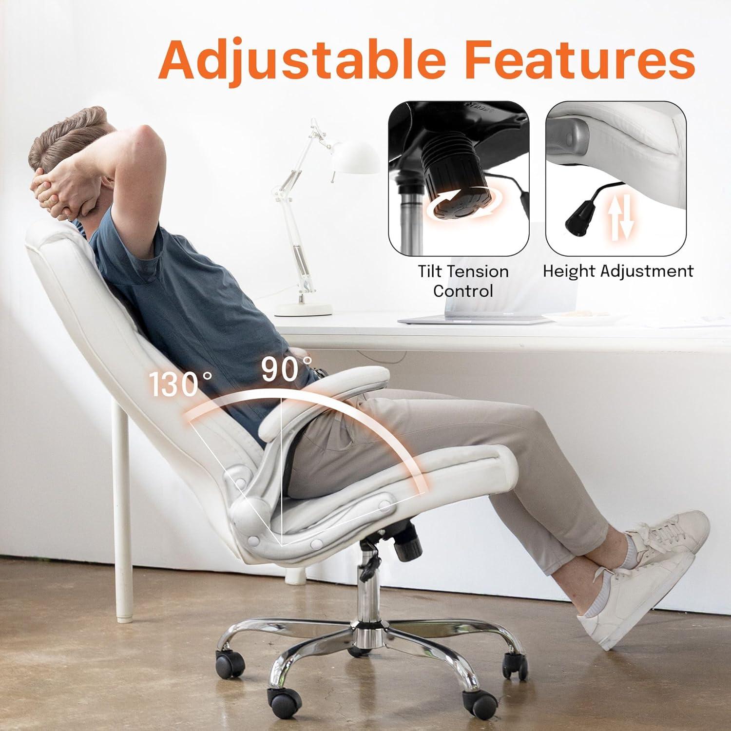 Neo Chair executive office chair cushioned 8 Hours Comfort, Heavy Duty Design, ergonomic back support flip-up armrest, White