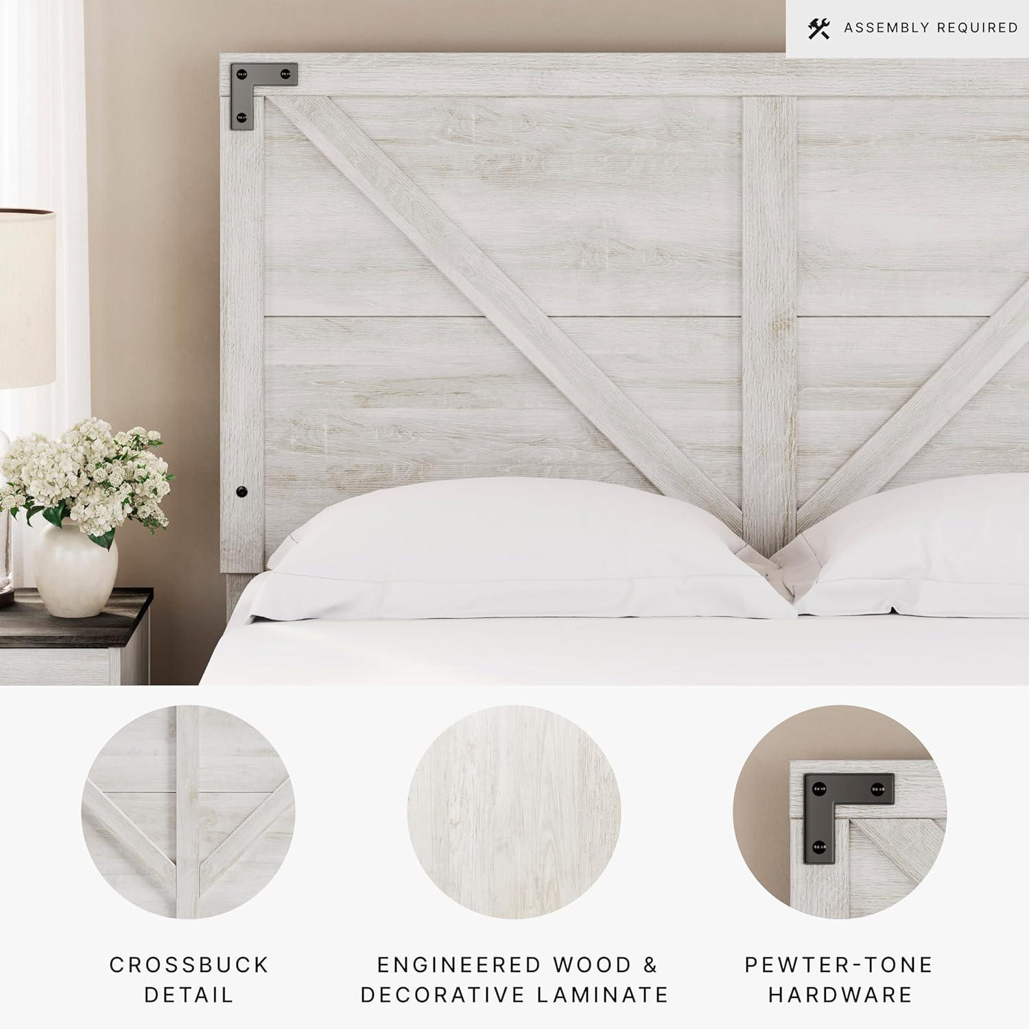 Queen Shawburn Panel Headboard White/Dark Gray - Signature Design by Ashley: Crossbuck Detail, Wood Frame Mounted