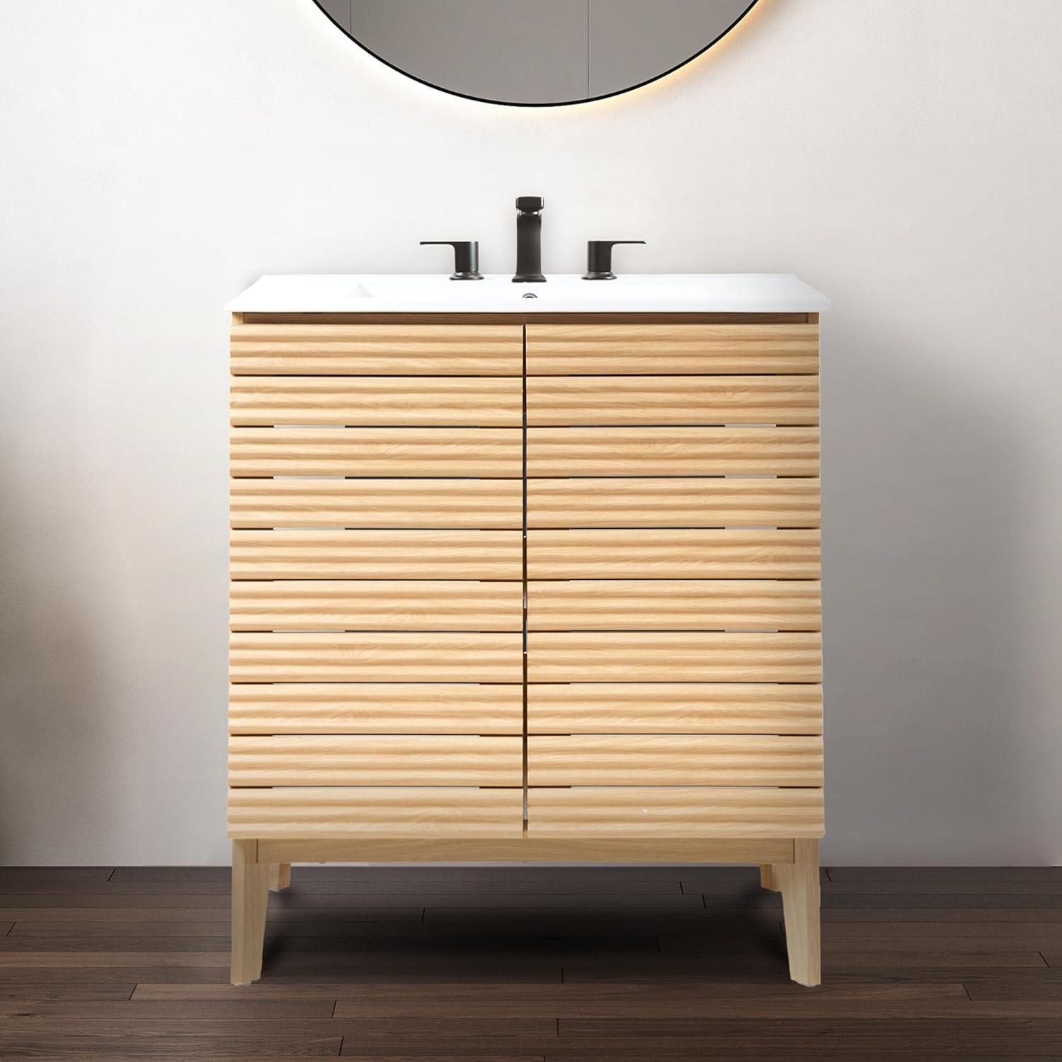 Calandre 30" Slat Modern Farmhouse 2-Shelf Bath Vanity Cabinet Only (Sink Basin not Included)