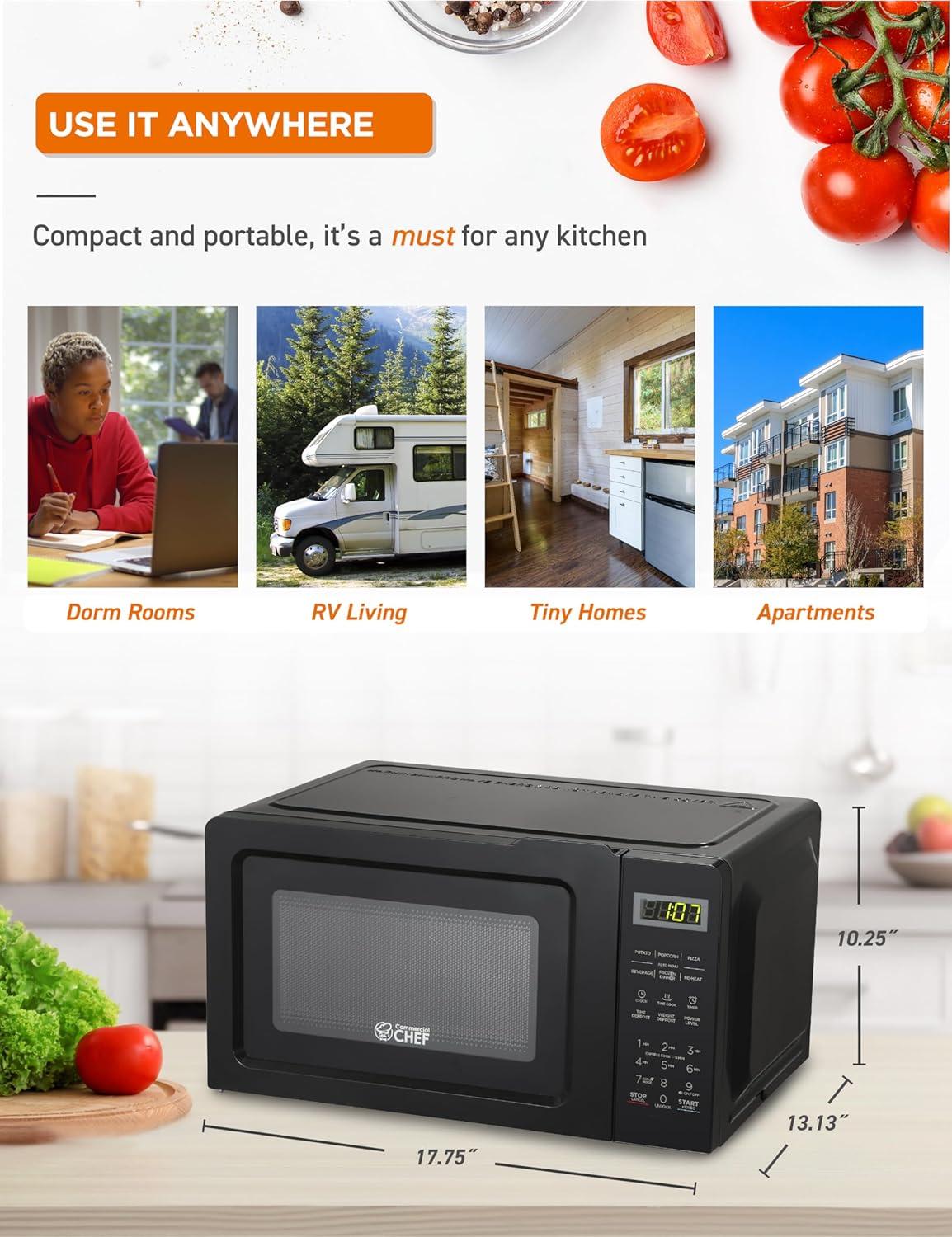 Commercial Chef CHM770B 0.7 cu. ft. Microwave Oven, Black