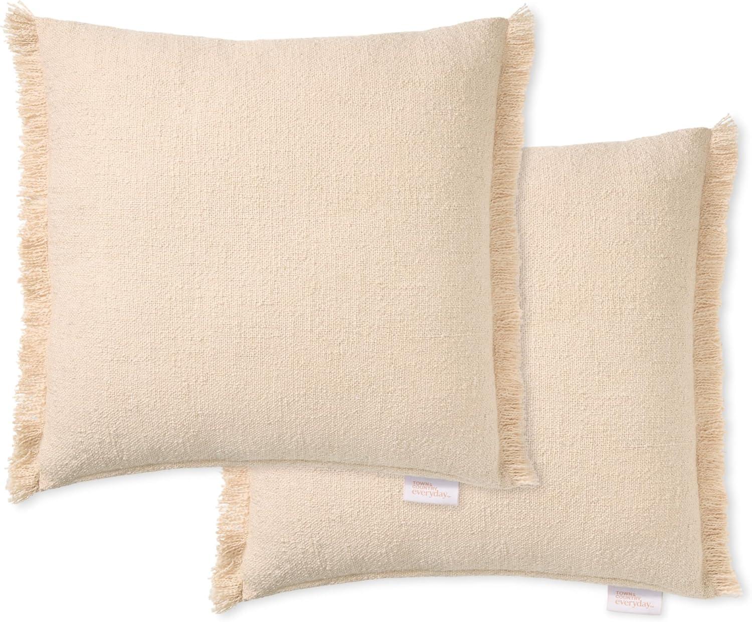 Beige Recycled Fringe Indoor/Outdoor Square Pillow Set