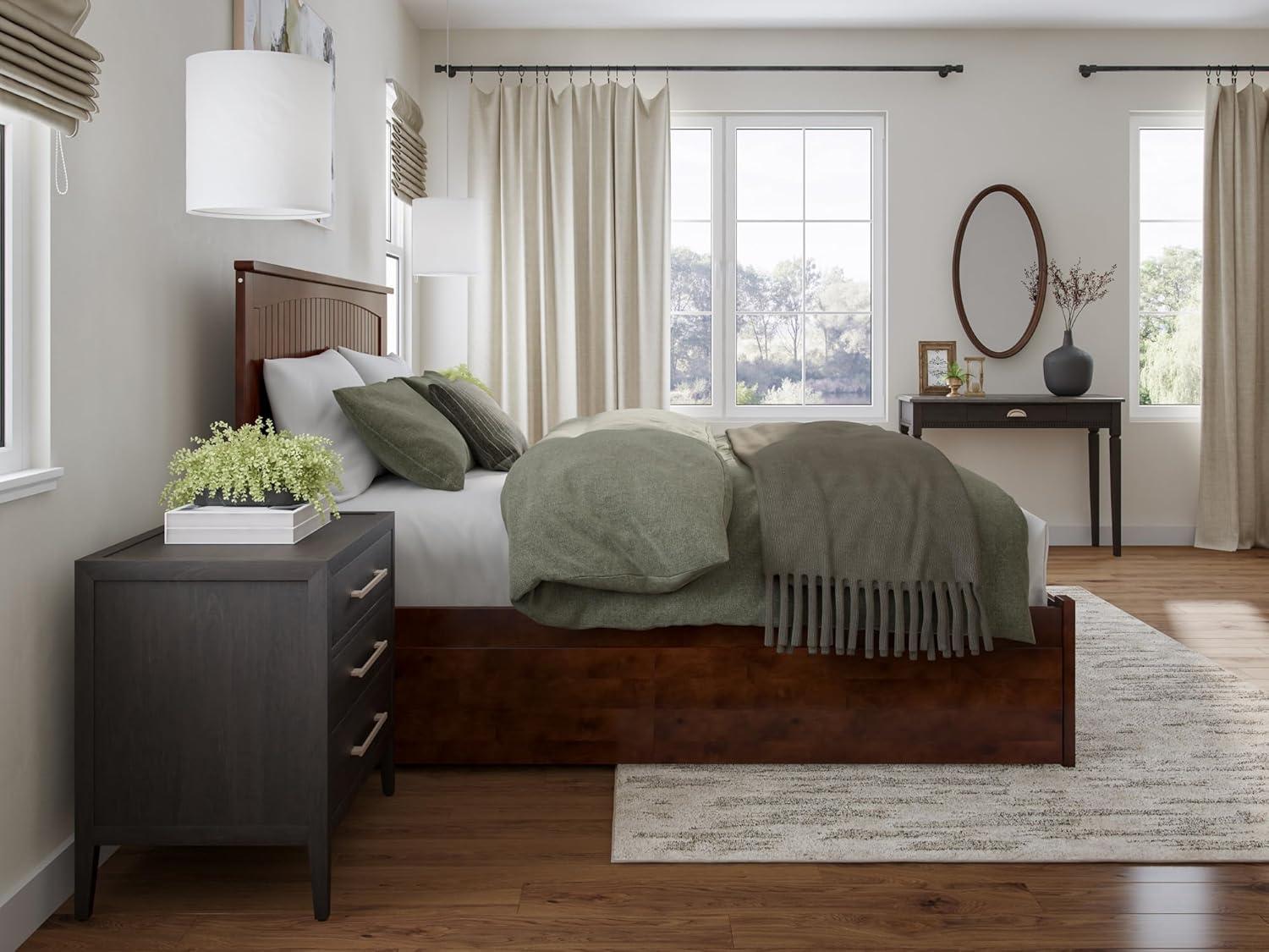 Nantucket Walnut King Wood Platform Bed with Storage Drawers