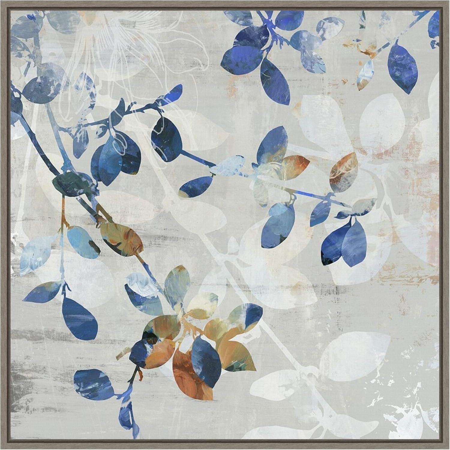 Golden Blue Abstract Canvas Print with Grey Frame