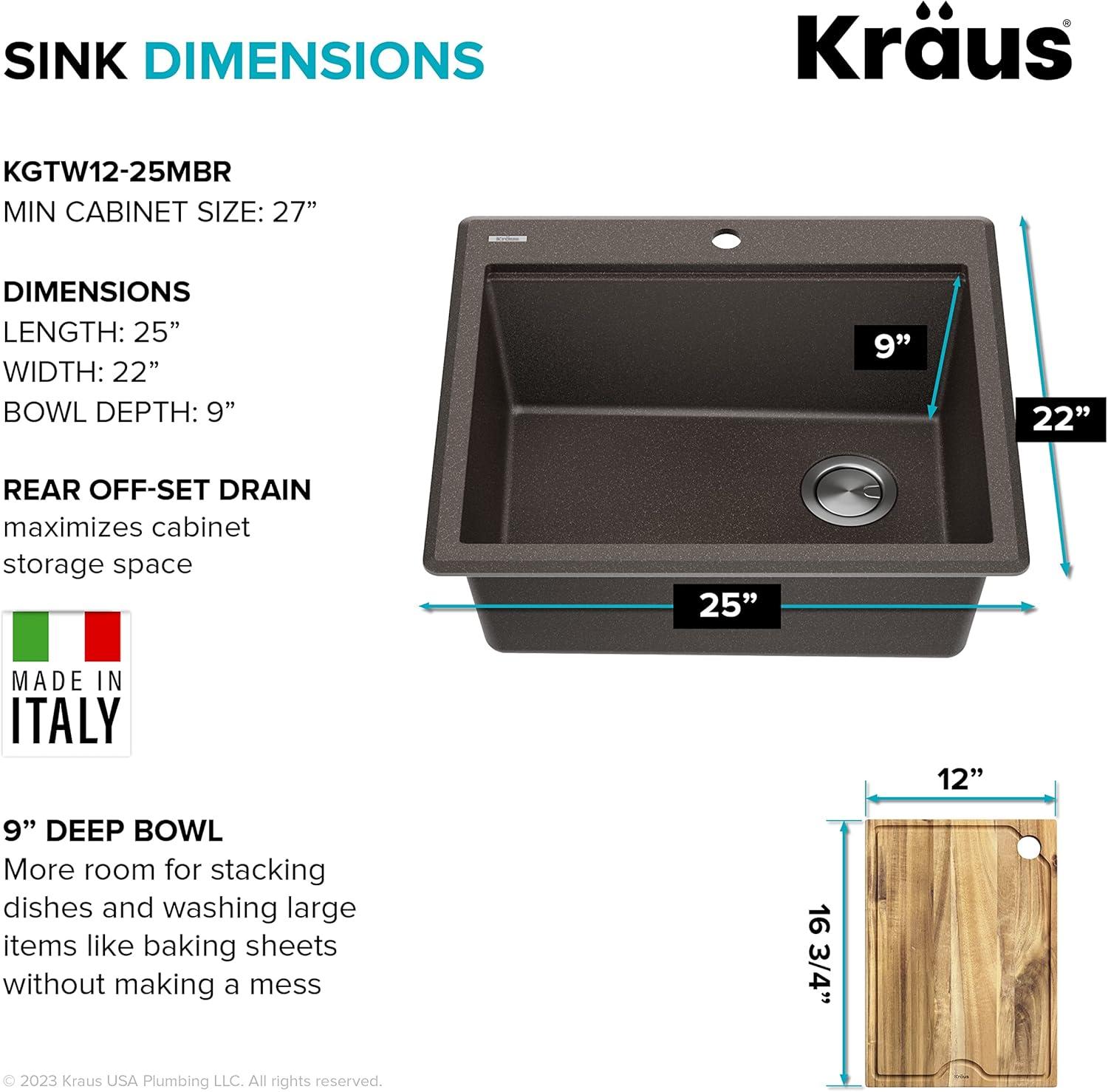 KRAUS Bellucci Granite Composite Workstation Drop-In Top Mount Single Bowl Kitchen Sink with Accessories