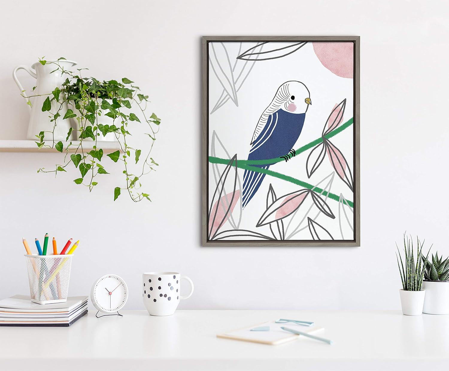 Kate and Laurel Sylvie Dreamy Parakeet Framed Canvas by Teju Reval of SnazzyHues, 18x24, Gray