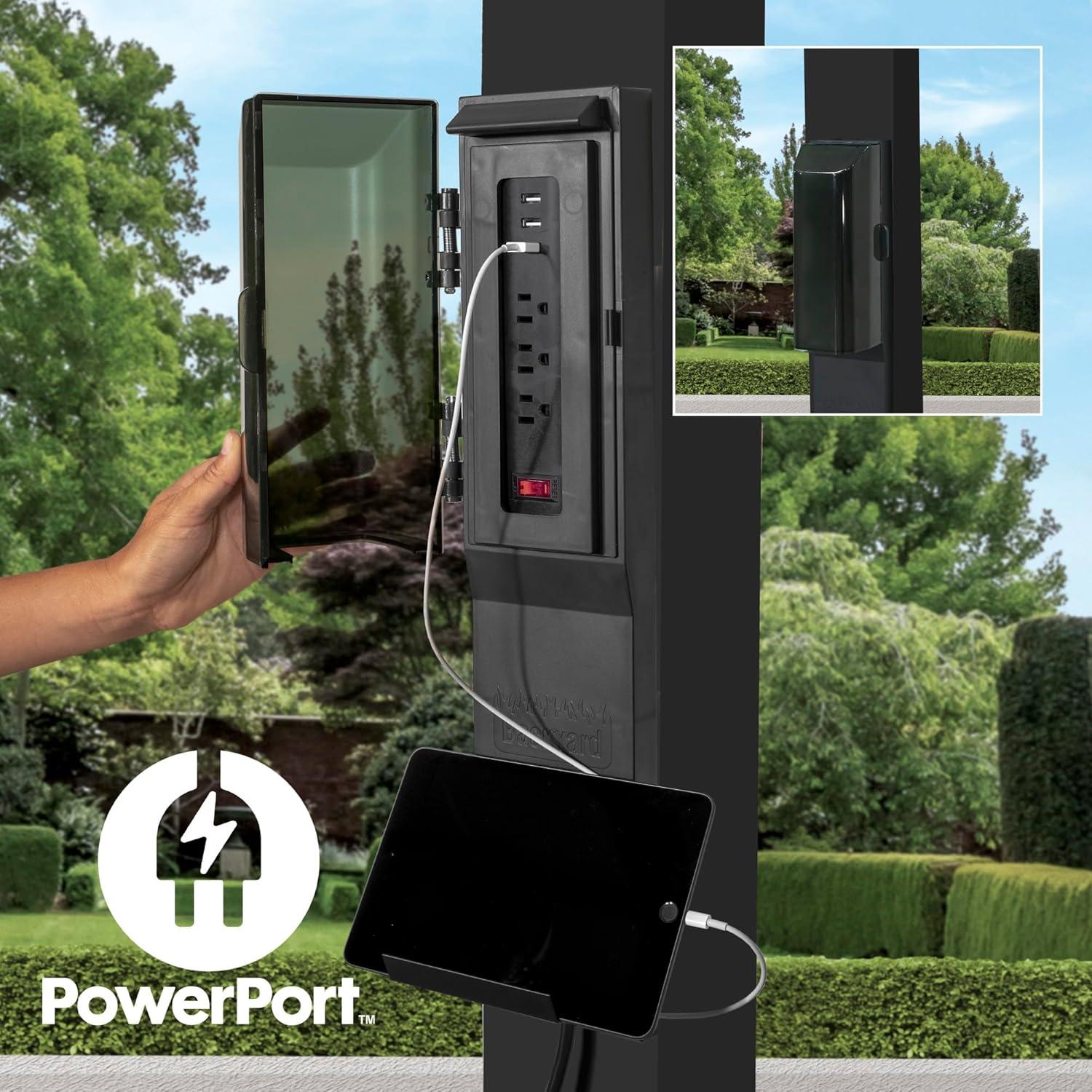 Backyard Discovery Backyard Discovery Windham 14' x 10' Modern Galvanized Steel Outdoor Patio Pergola Kit with Shade Sail Canopy and PowerPort