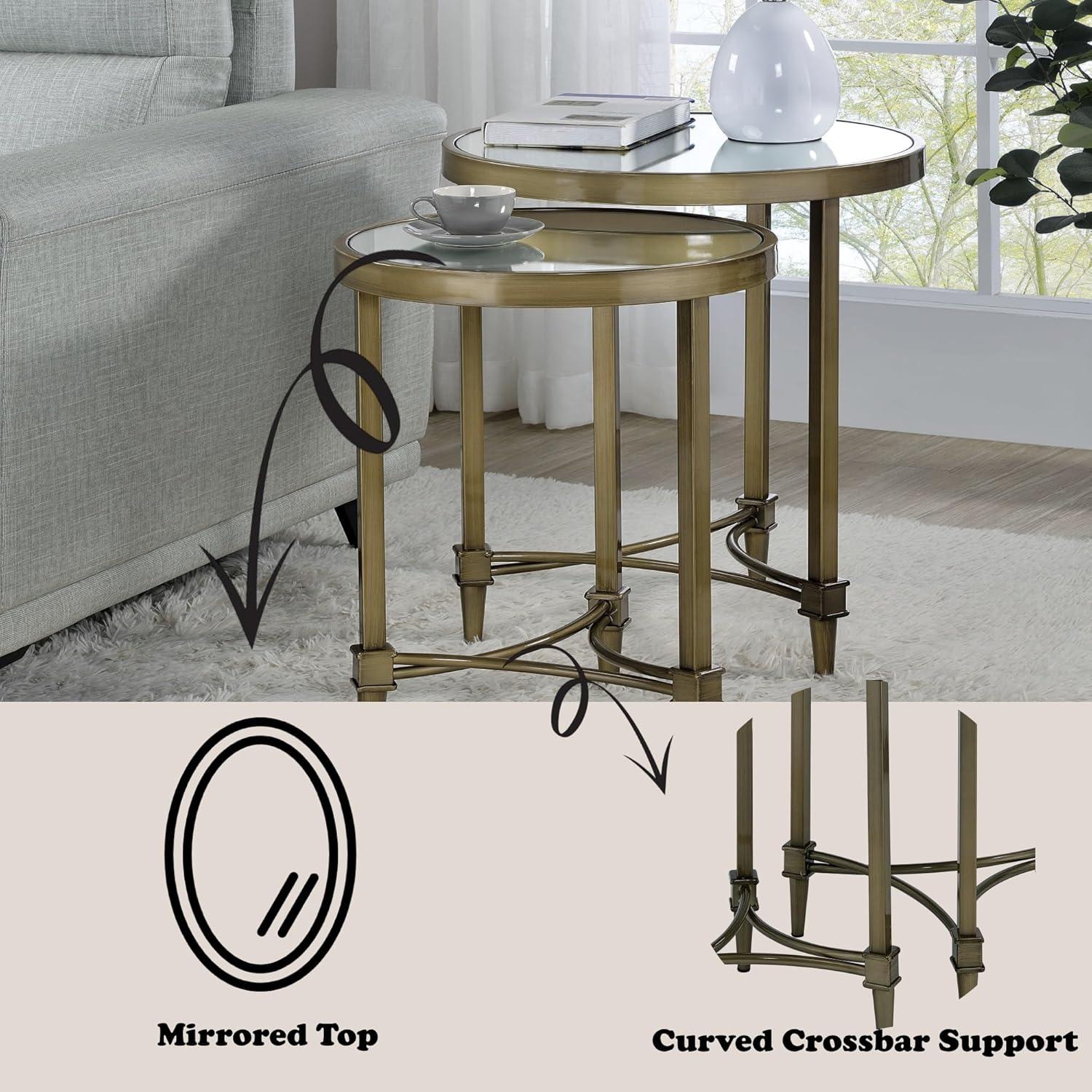 Aditya Contemporary Round End Table Set in Mirrored and Antique Brass