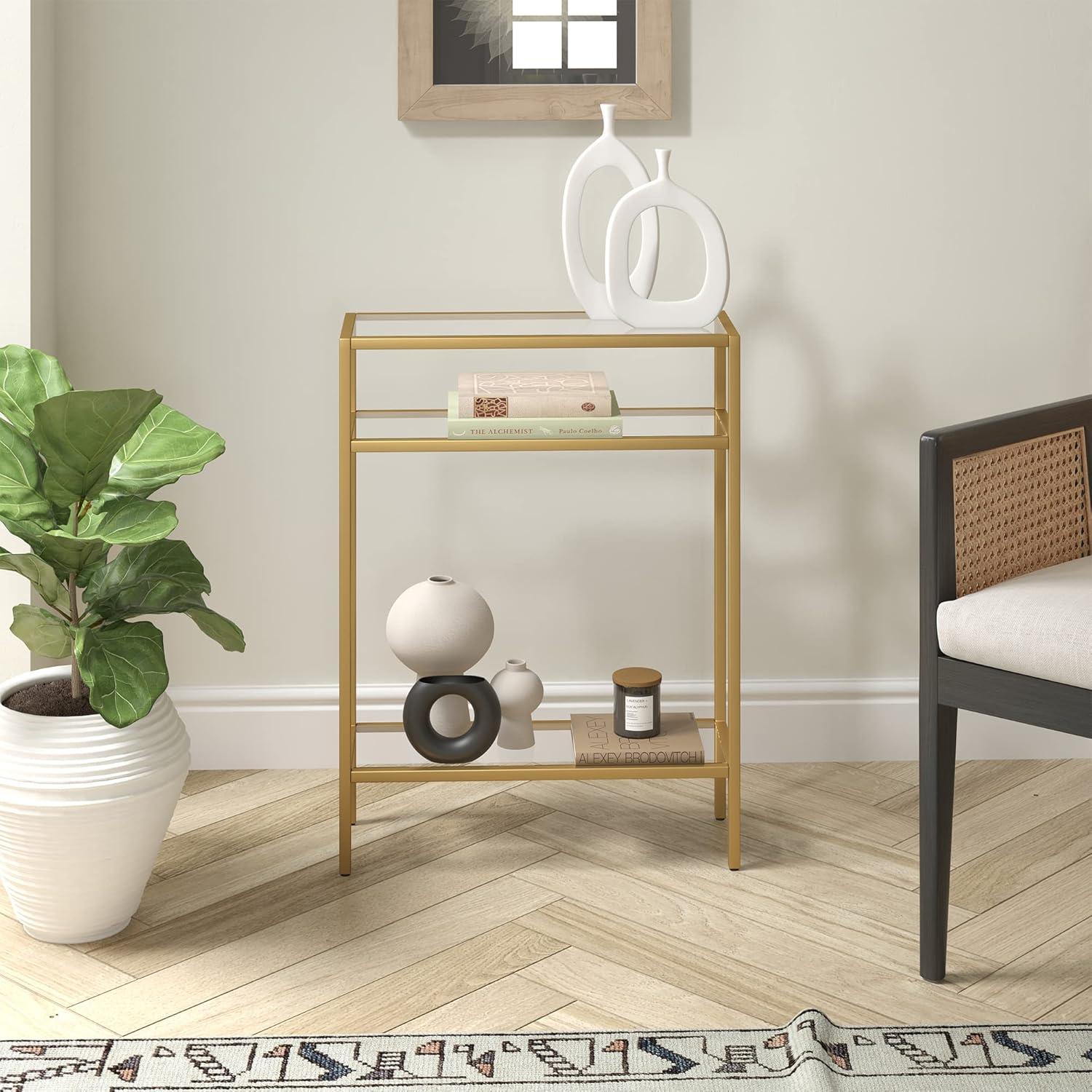 Siviline Compact Brass and Glass Console Table with Storage