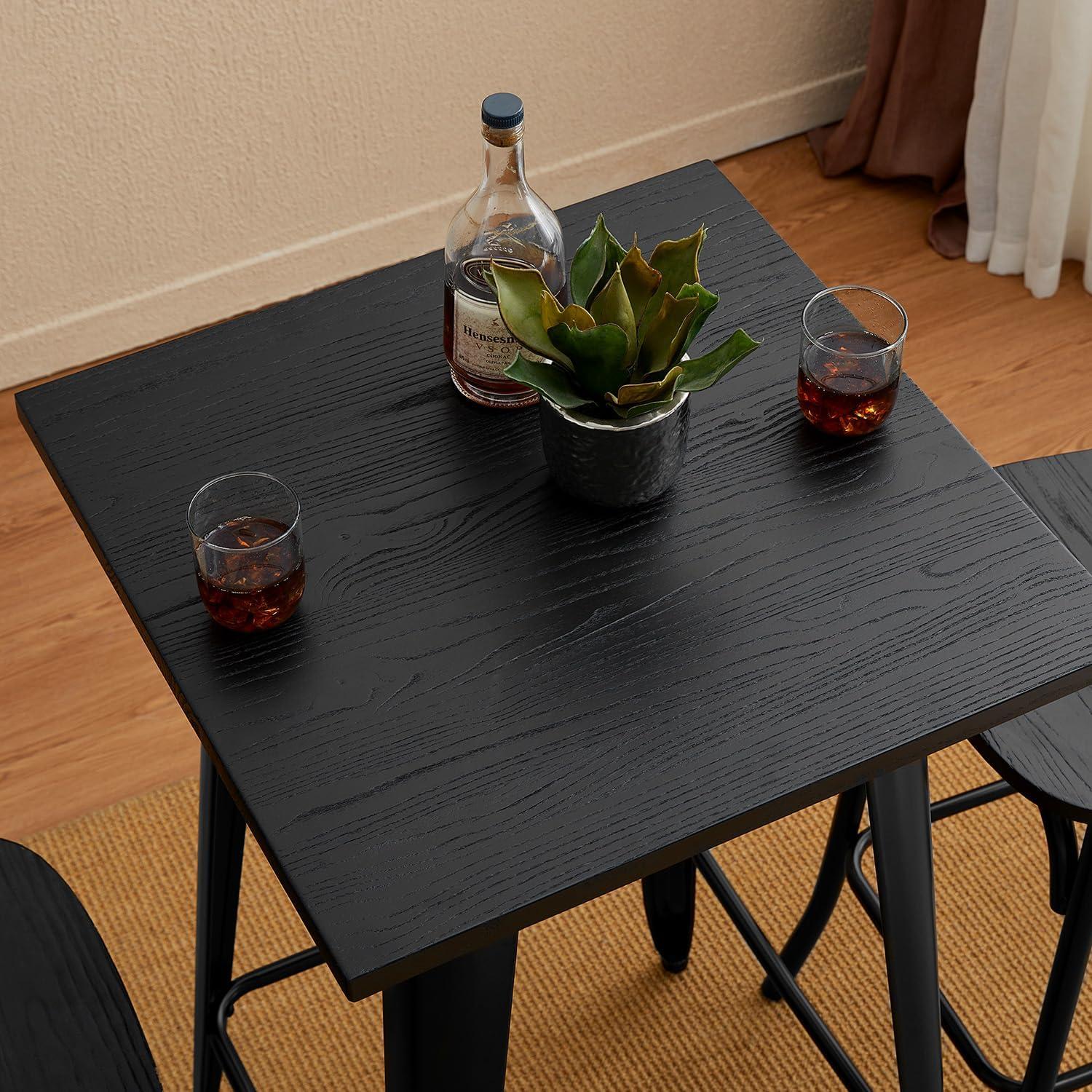 Black Steel Square Bar Table with Elm Wood Top