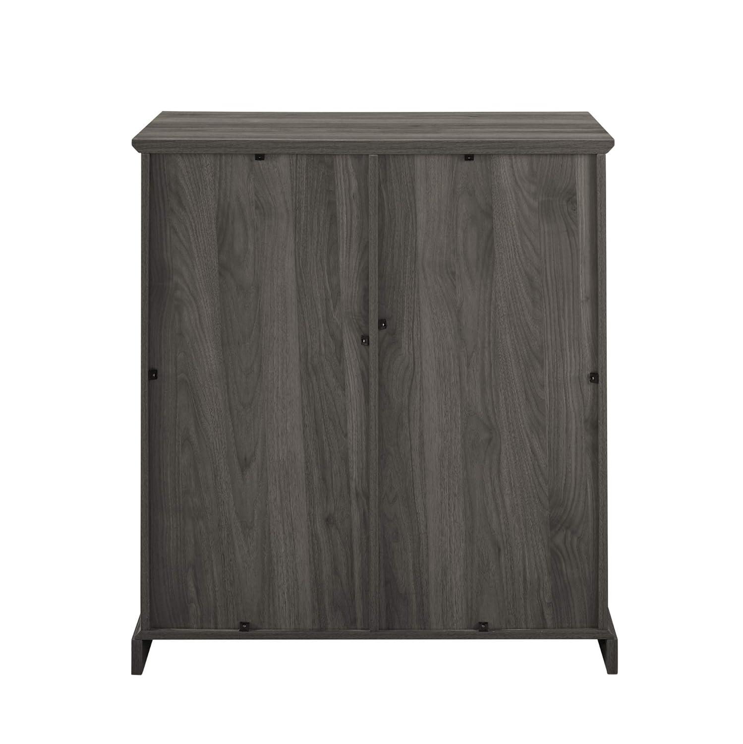 Walker Edison Wood Sliding Glass Door Bar Cabinet Entryway Serving Wine Storage Doors Dining Room Console, 36 Inch, Slate Grey