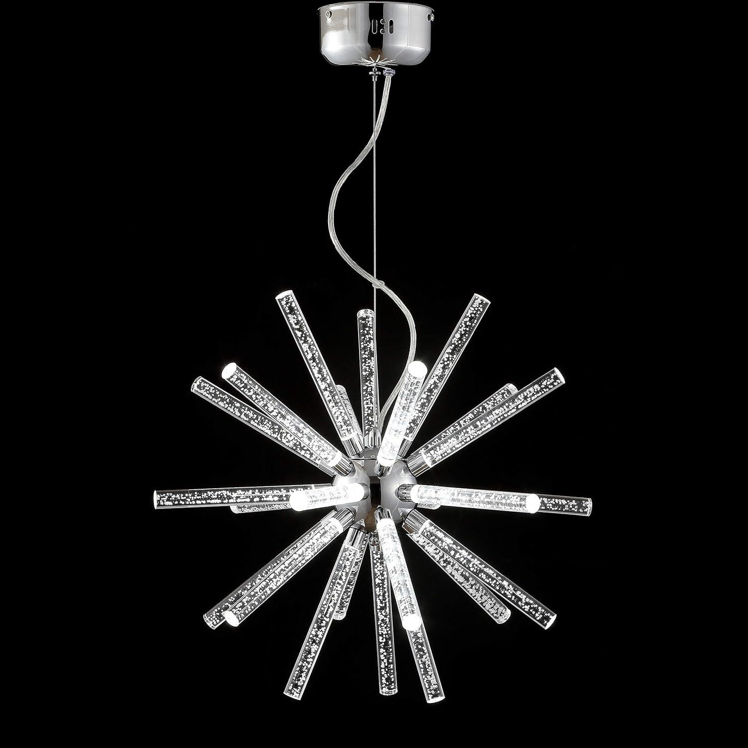 Soyuz 19.5" Adjustable Integrated LED Starburst Metal/Acrylic Pendant, Chrome/Clear