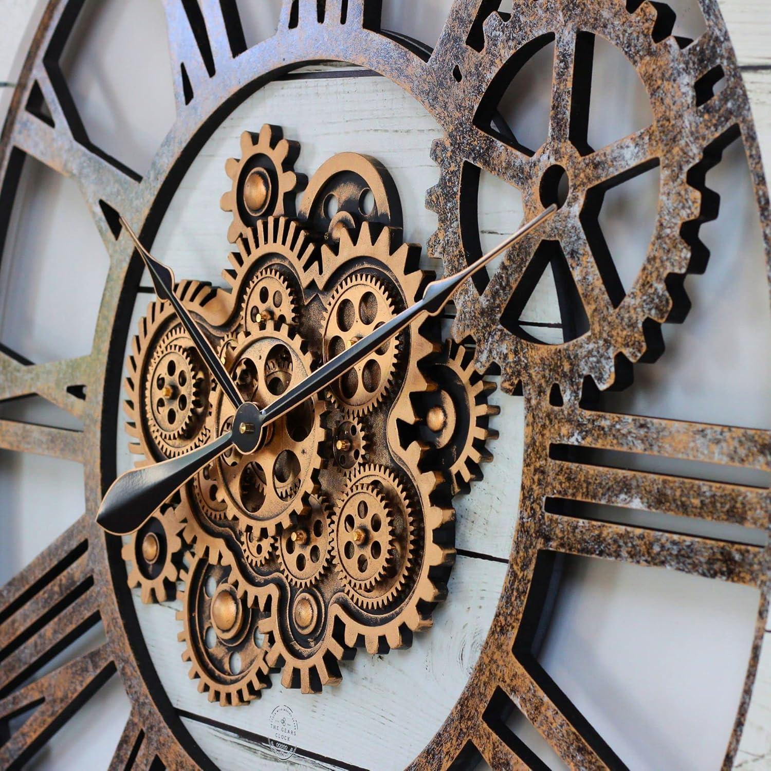 The Gears Clock Wall Clock 36" Round Oversized for Living Room decor with Real Moving Gears America Collection