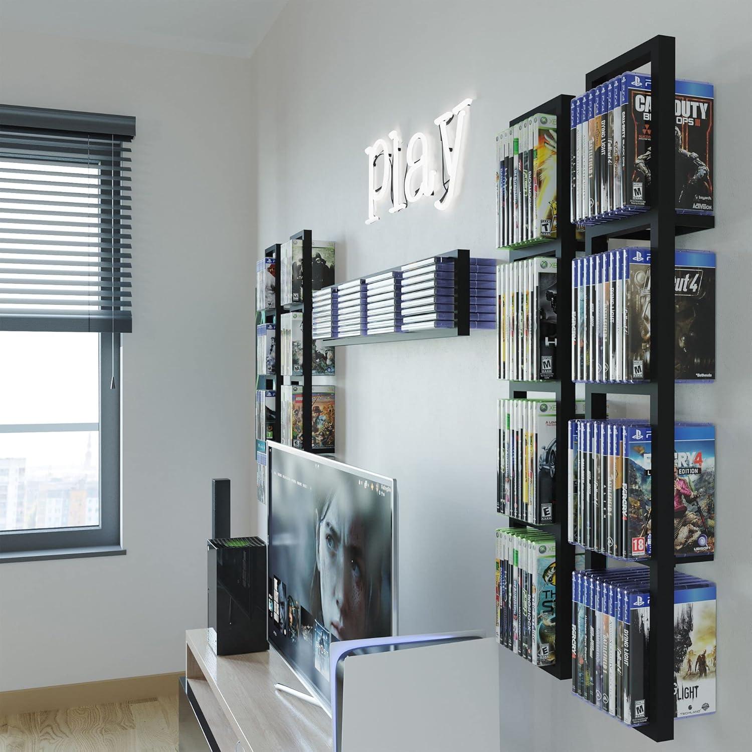 Set of 5 Video Game Rack,Wall Mount CD DVD Storage Shelf, 34 Inch Media Storage Rack Metal Floating Shelf Black,CD Rack