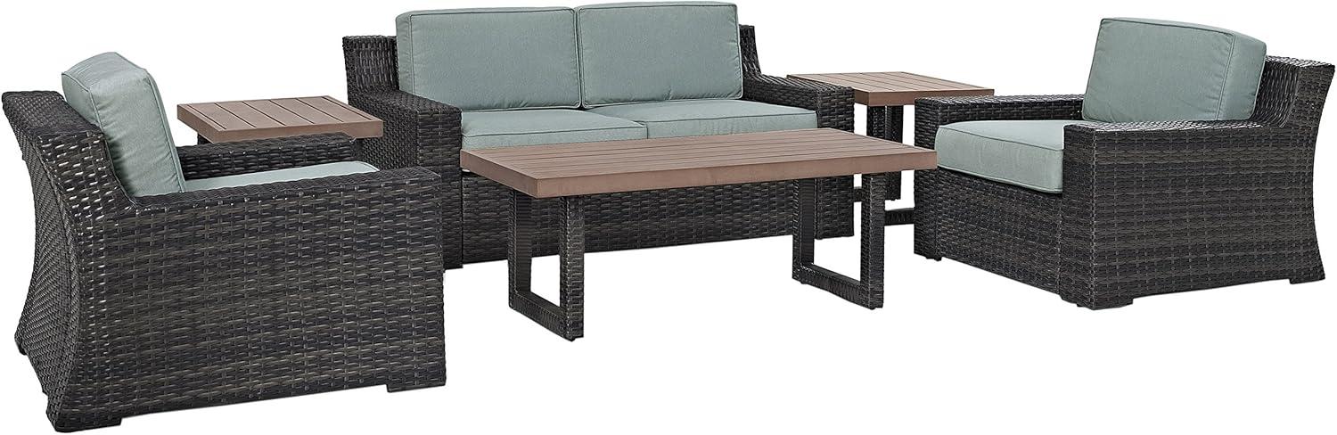 Beaufort 6pc Outdoor Wicker Conversation Set - Mist - Crosley: Steel Frame, Weather-Resistant, UV-Resistant, with Polyester Foam Cushions