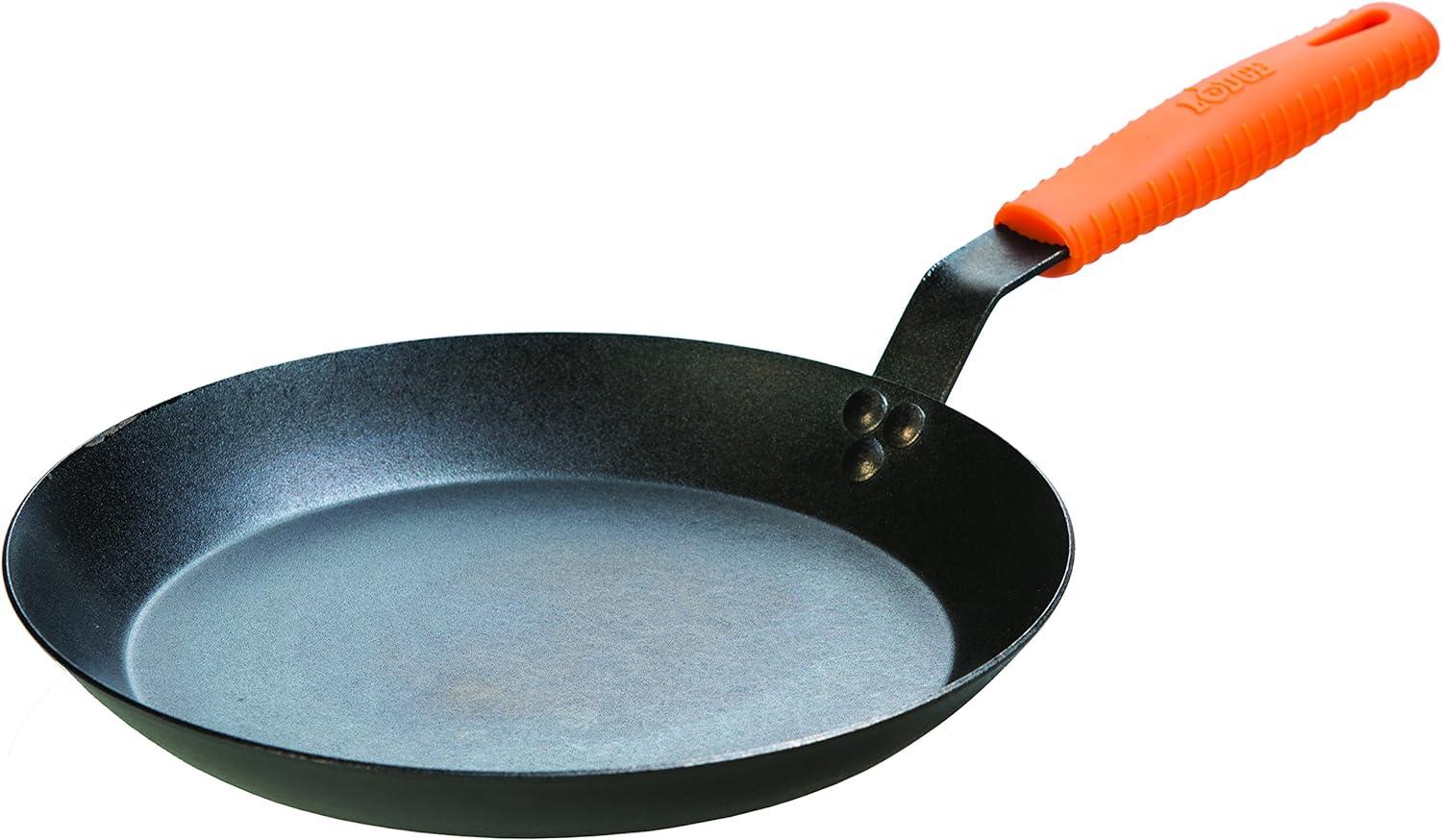 12" Black Carbon Steel Skillet with Orange Silicone Handle