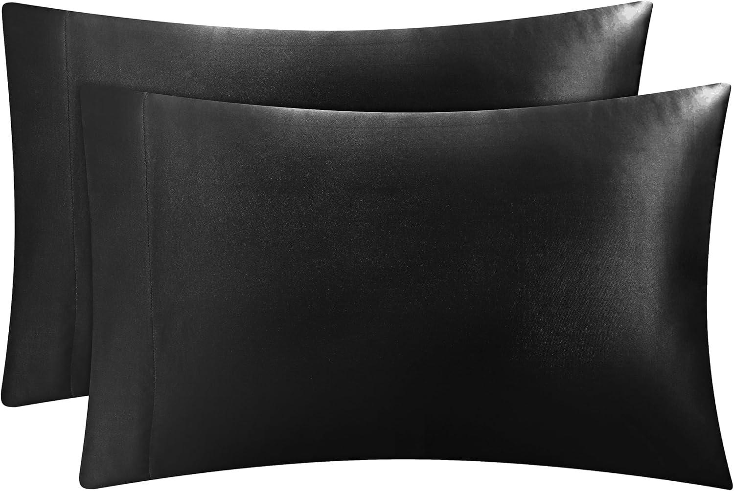 Luxurious Black Satin Standard/Queen Pillowcase Set