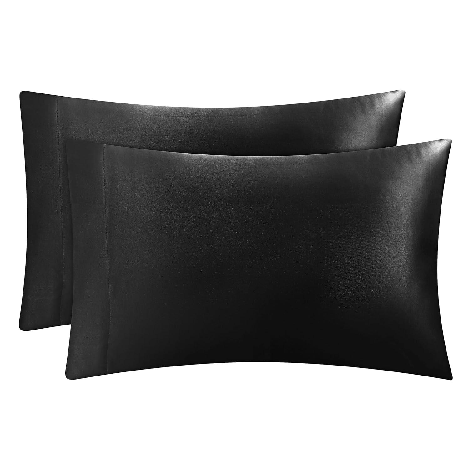 Luxurious Black Satin Standard/Queen Pillowcase Set