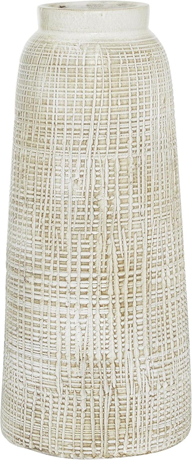 17" x 7.5" Terracotta Vase White - Olivia & May: Coastal Style, Indoor Ceramic, Round Amphora