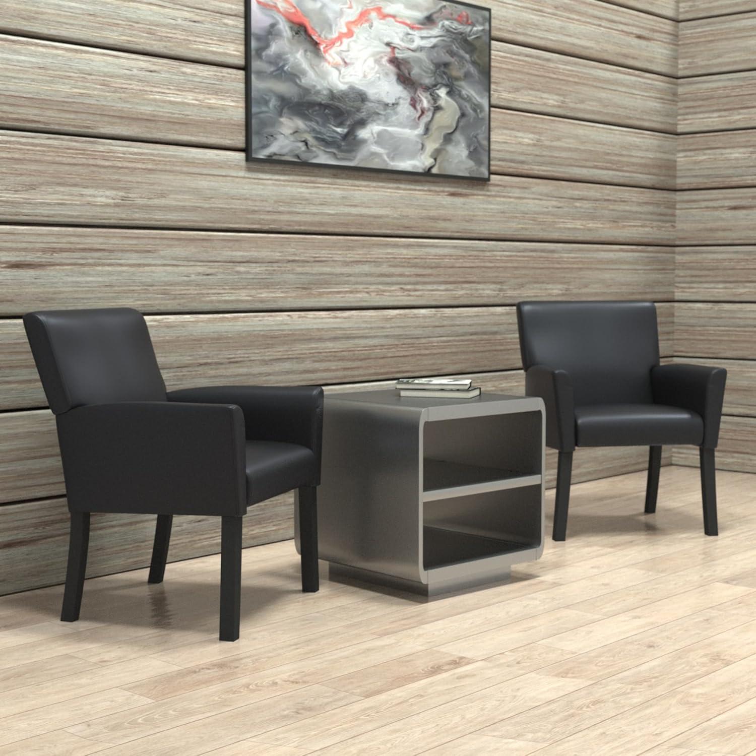 Executive Box Armchair Black - Boss Office Products: Ergonomic, Vinyl Upholstery, Wood Legs, Fixed Height