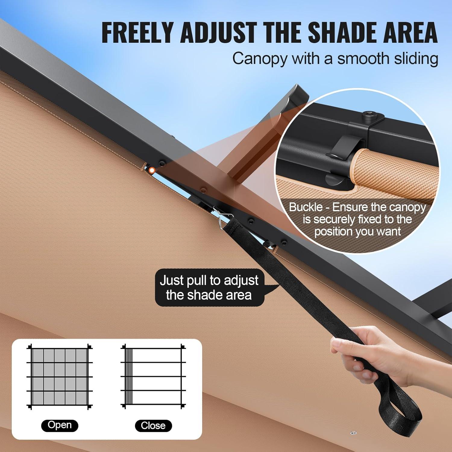 VEVOR 10'x10' Outdoor Retractable Pergola with Canopy, Aluminum Pergola with Retractable Canopy, Modern Pergola with Sun Shade Canopy for Patios, Gardens, Decks, Backyards (Beige)