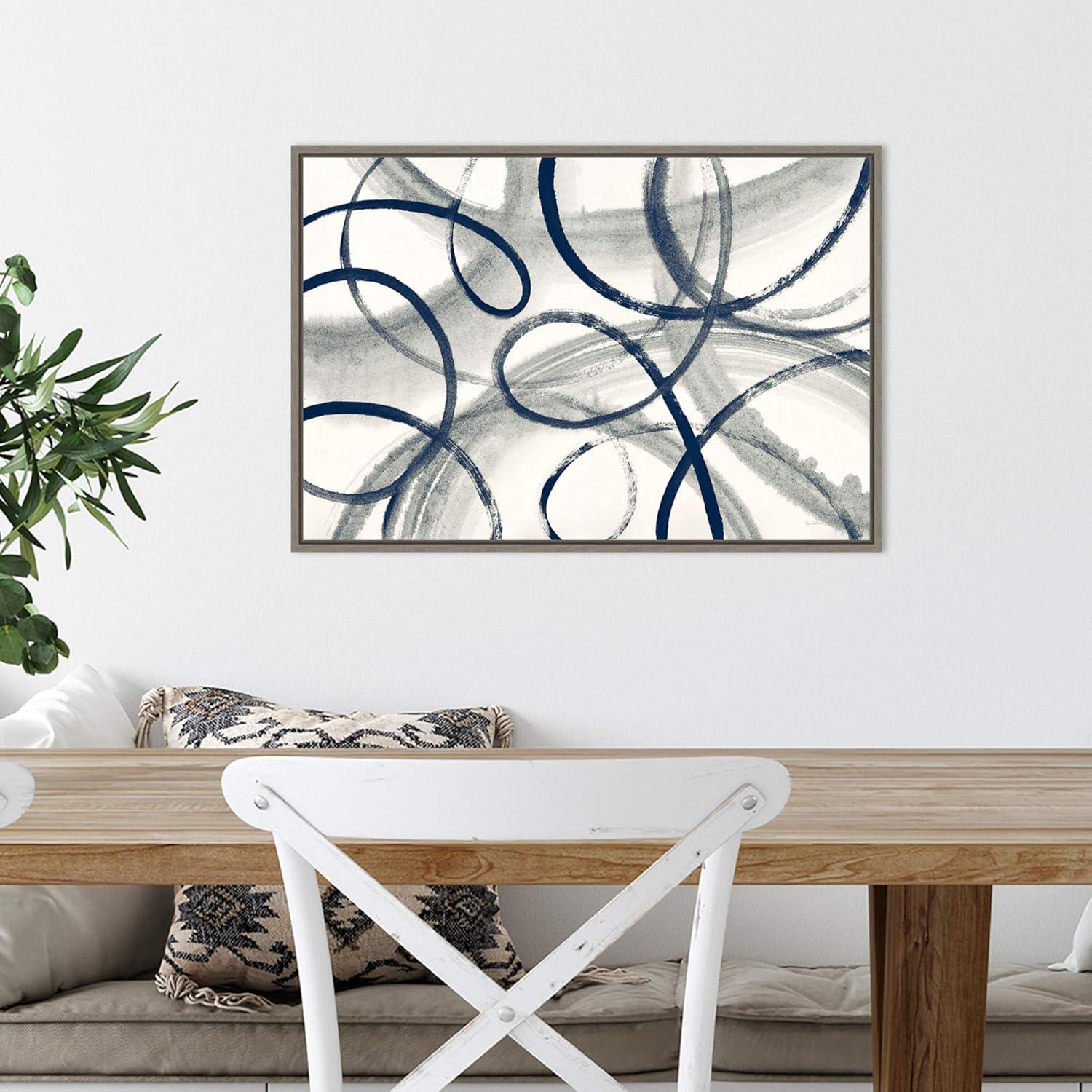 Navy and Gray Abstract Framed Canvas Wall Art