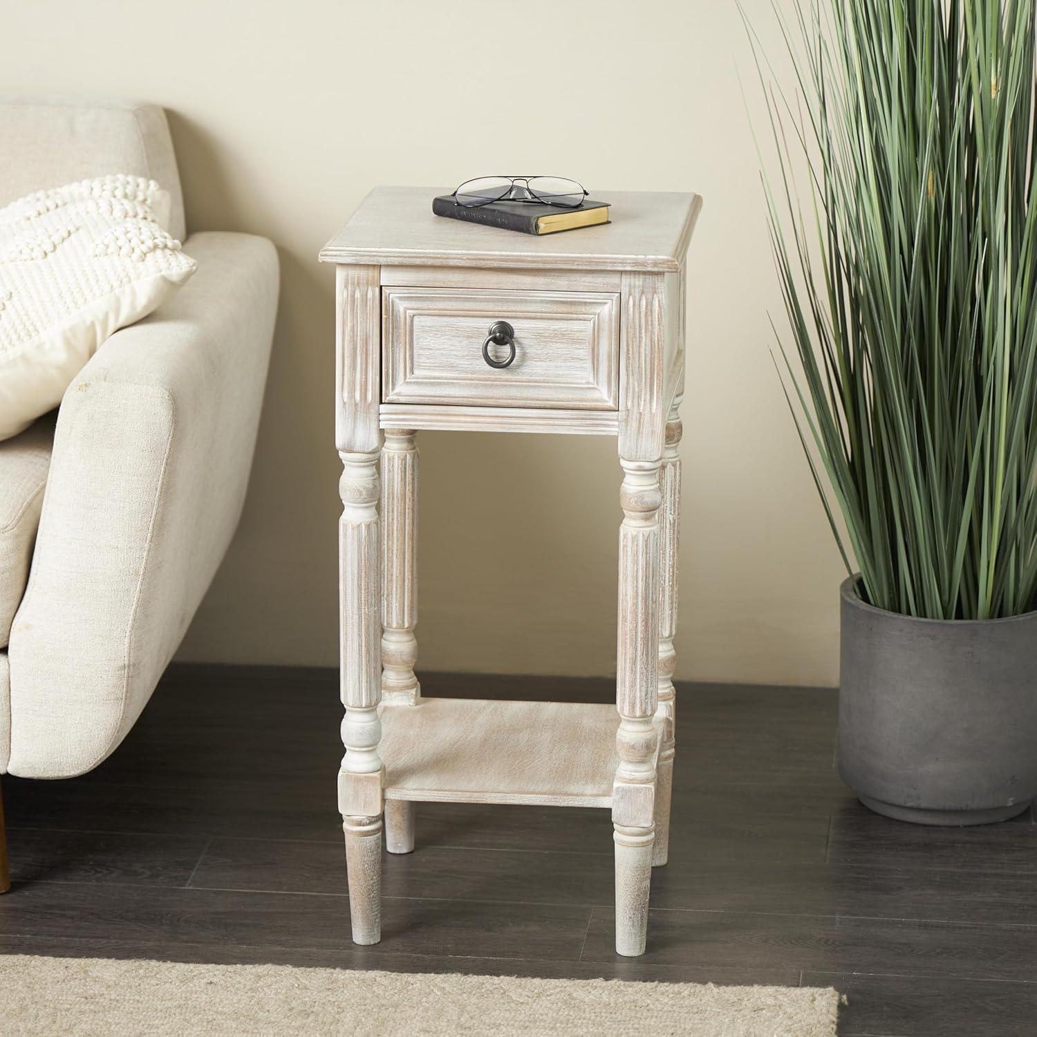 Rustic Country Wood Accent Table - Olivia & May: French Style, Tall End Table for Living Room with Drawer