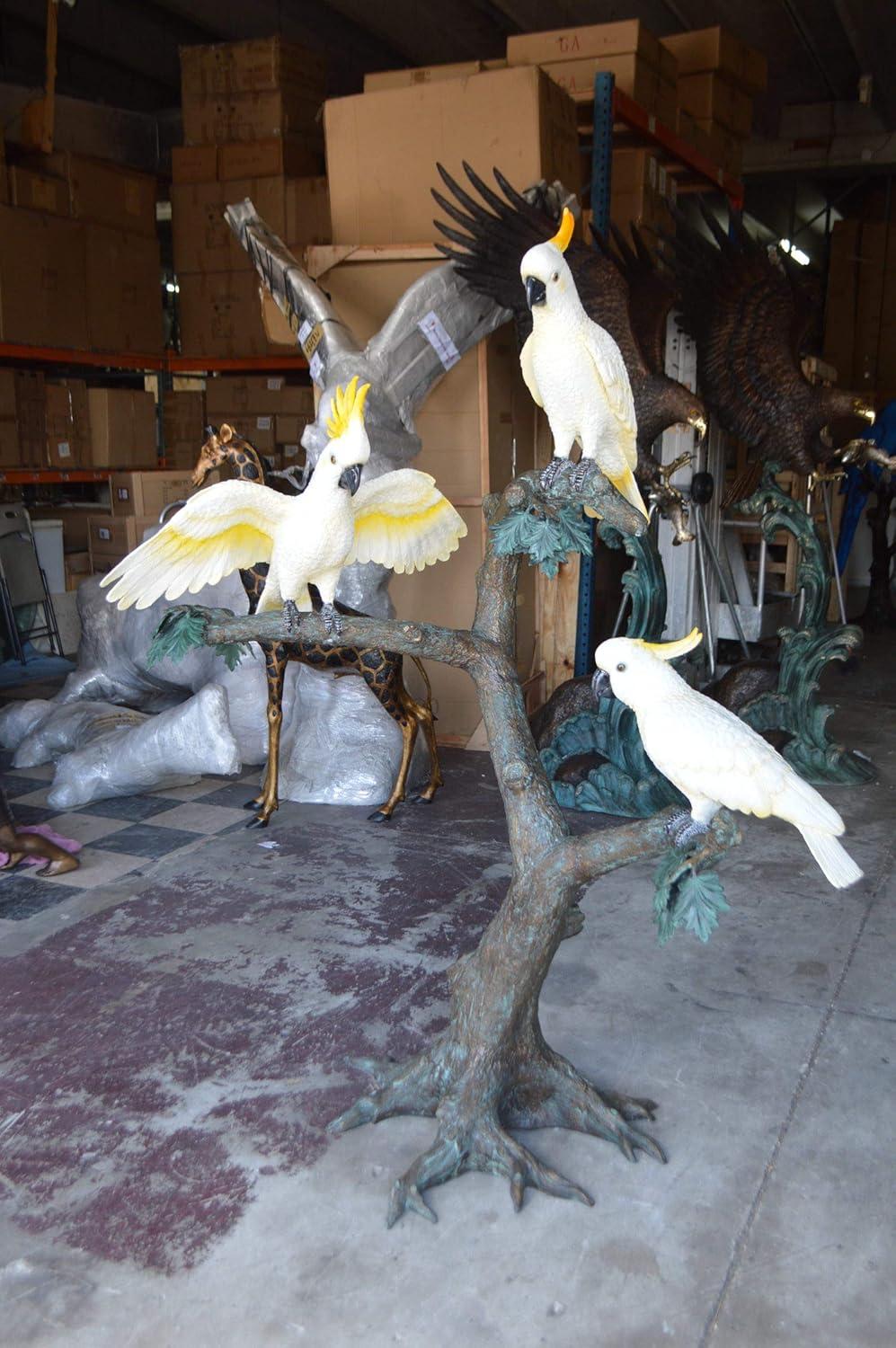 Nifao Statues Three Cockatoo on a Tree Bronze Statue -  Size: 55"L x 34"W x 68"H.