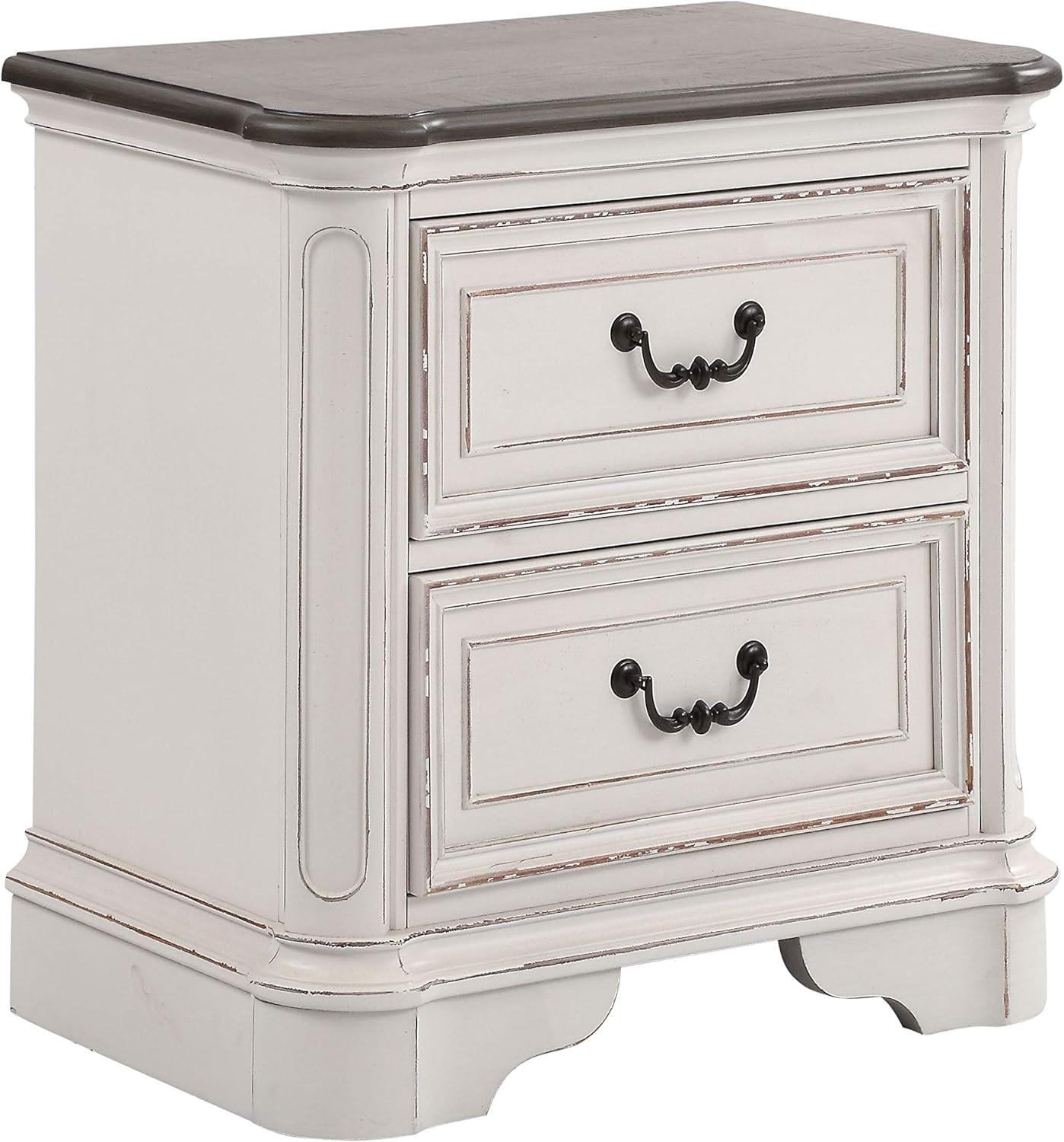 Laval Wood 2-Drawer Nightstand, Antique White and Oak