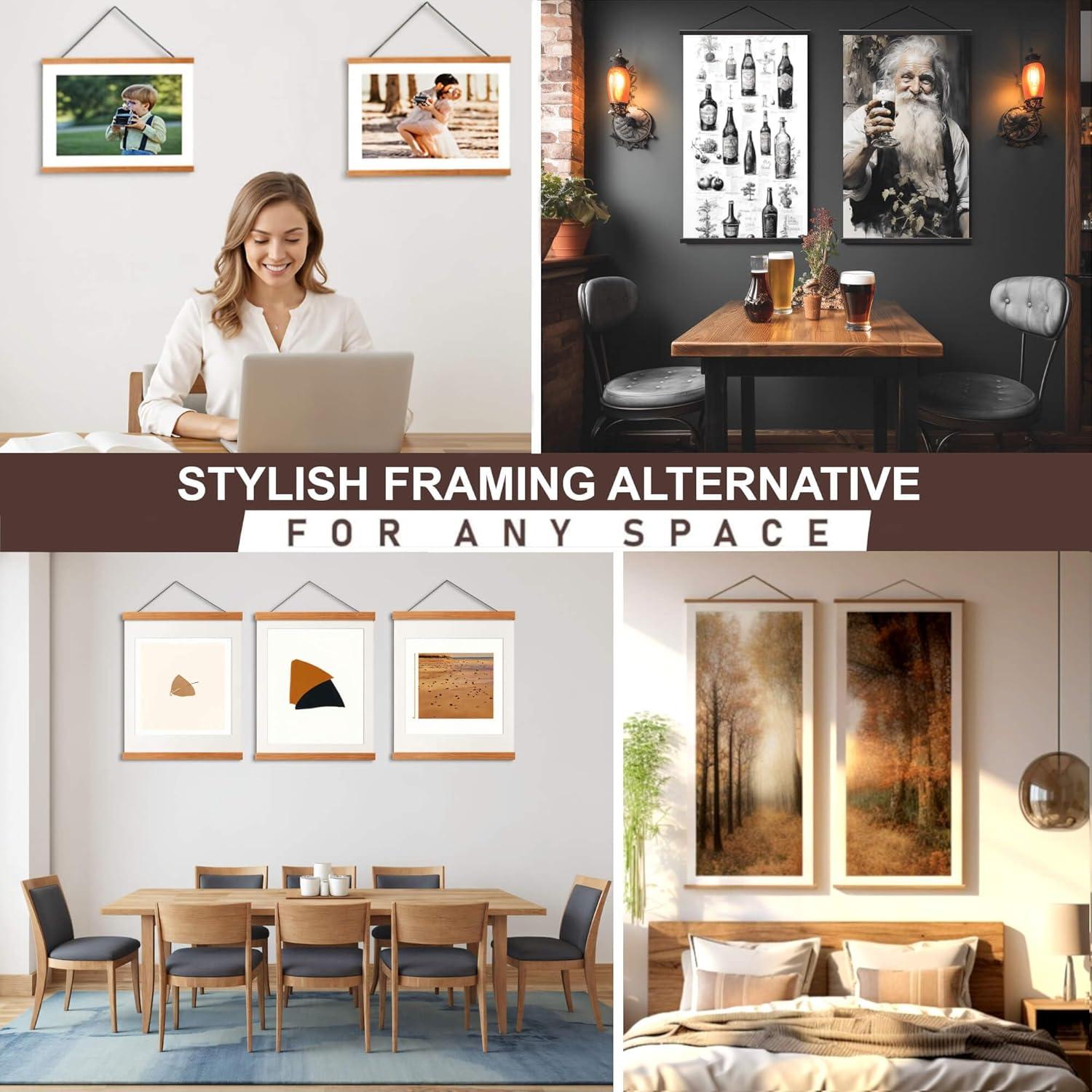 Dacri Home 24 Inch Wide Magnetic Poster Hanger Frame,24x18 24x32 24x36 Wooden Poster Hanger, Strong Magnets for Hanging Posters Maps Pictures Canvas Print Scroll Wall Art (24”, Black)