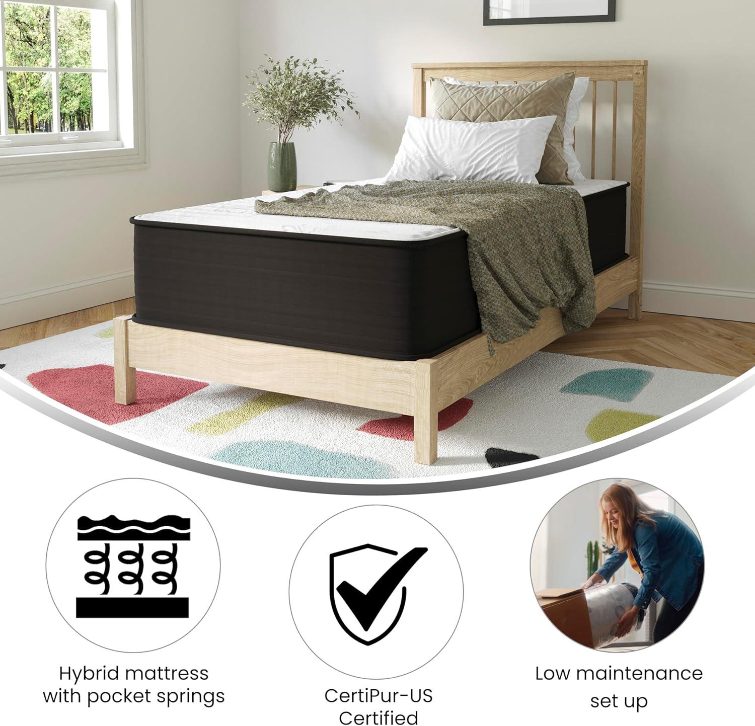 Flash Furniture 12" Hybrid Foam and Pocket Spring Mattress, Twin Mattress in a Box