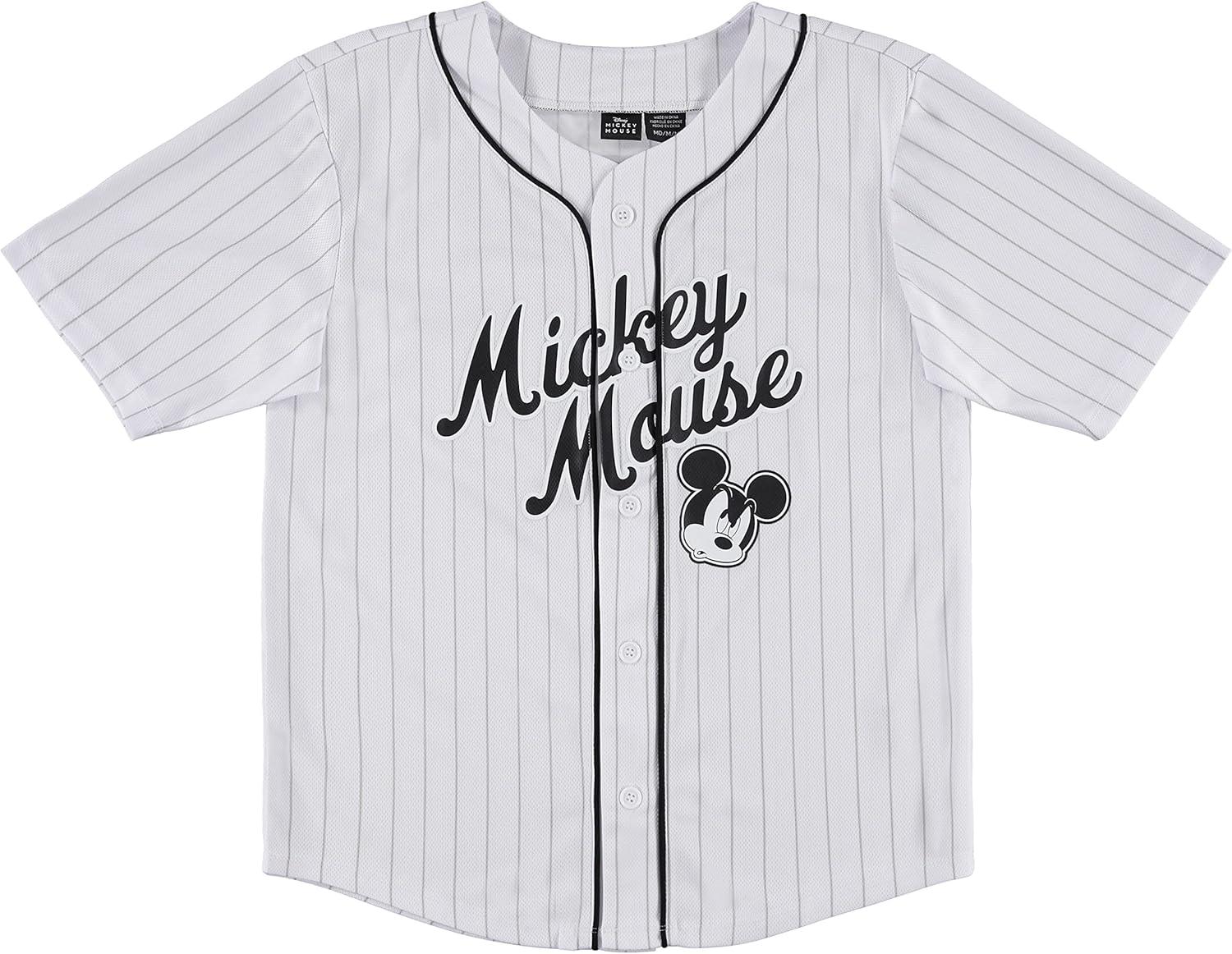 Boys Mickey Mouse Baseball Jersey - Boys Classic Mickey Mouse Mesh Button Down Baseball Jersey - Disney Mickey Mouse Fashion Shirt (White, Medium)