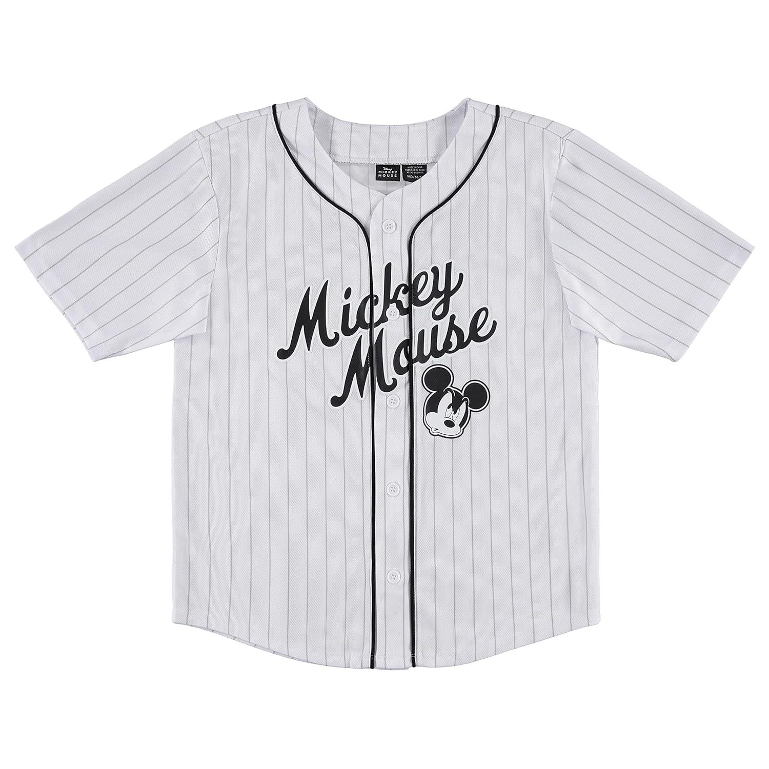 Boys Mickey Mouse Baseball Jersey - Boys Classic Mickey Mouse Mesh Button Down Baseball Jersey - Disney Mickey Mouse Fashion Shirt (White, Medium)