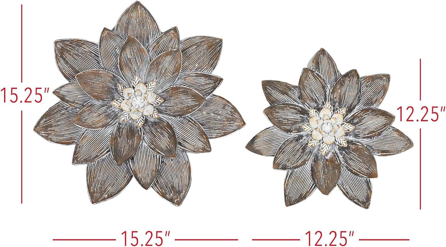 Set of 2 Wall Flowers Brown Metal by Foreside Home & Garden