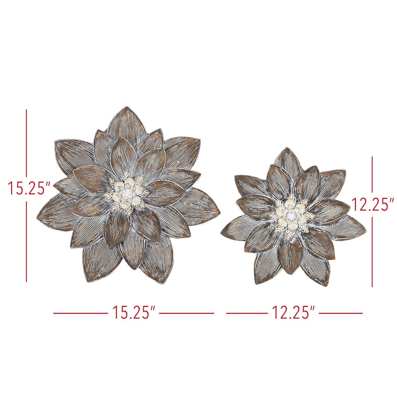 Set of 2 Wall Flowers Brown Metal by Foreside Home & Garden