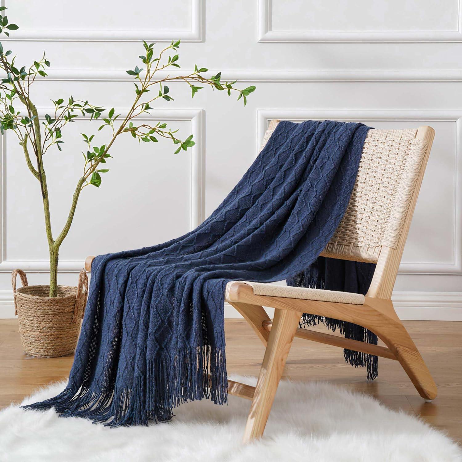 Battilo Home Throw Blanket for Couch, Textured Soft Throw Blankets, Decorative Knitted Blanket for Home Living Room Decor, 50"x60"