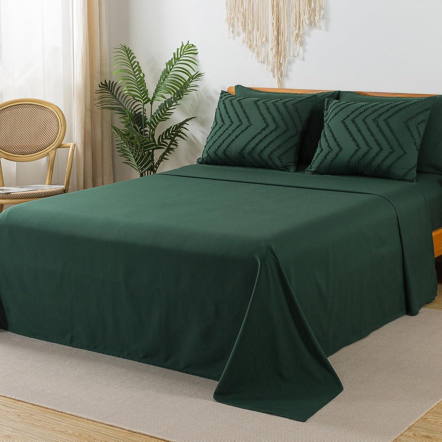 Comforters Queen Size Set with Sheets Dark Emerald Green - 7 Pieces Bed in a Bag Queen Chevron Tufted Complete Beddding Sets with Comforter, Sheets, Pillowcases & Shams