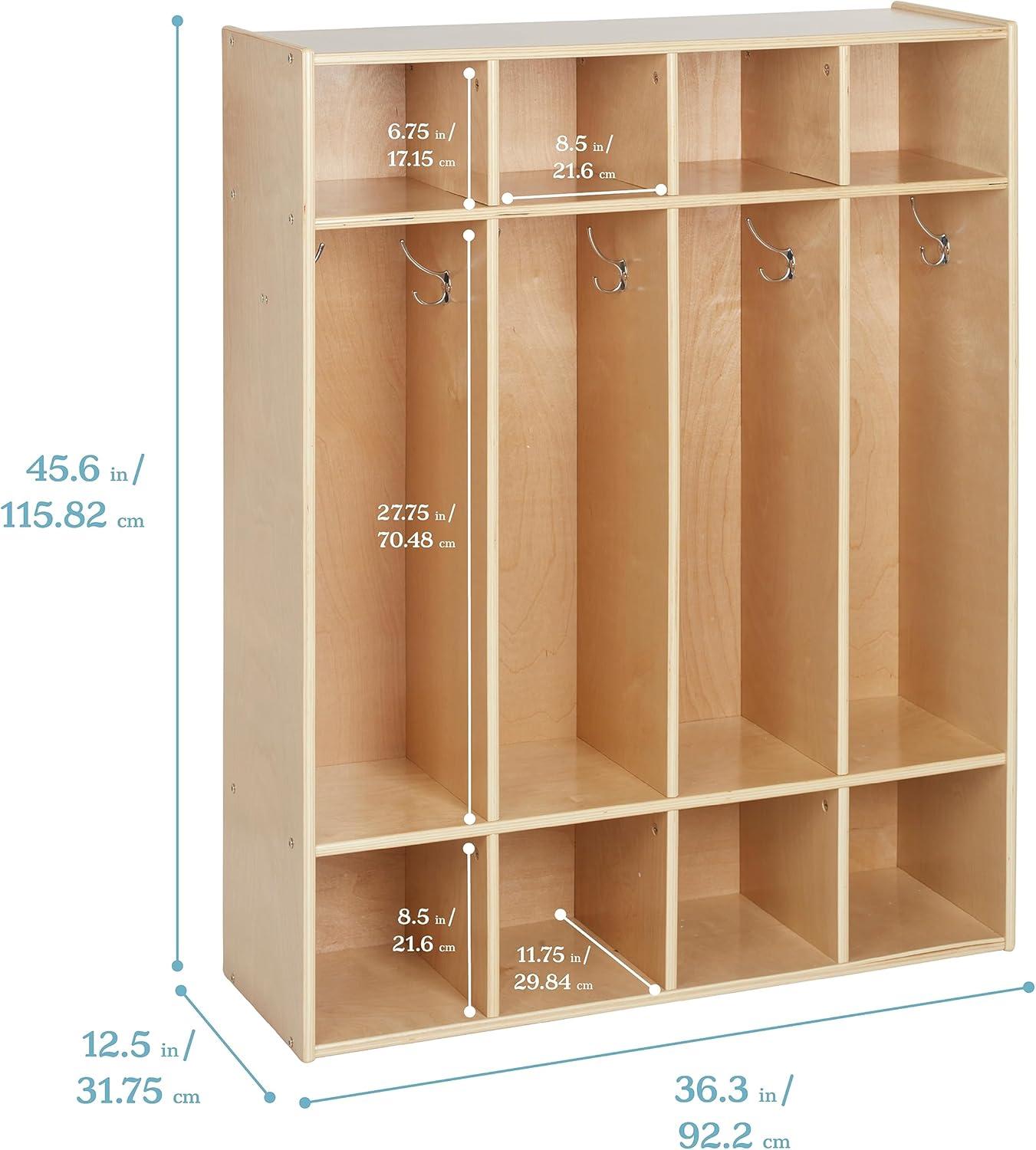 ECR4Kids Streamline 4-Section Coat Locker, Natural