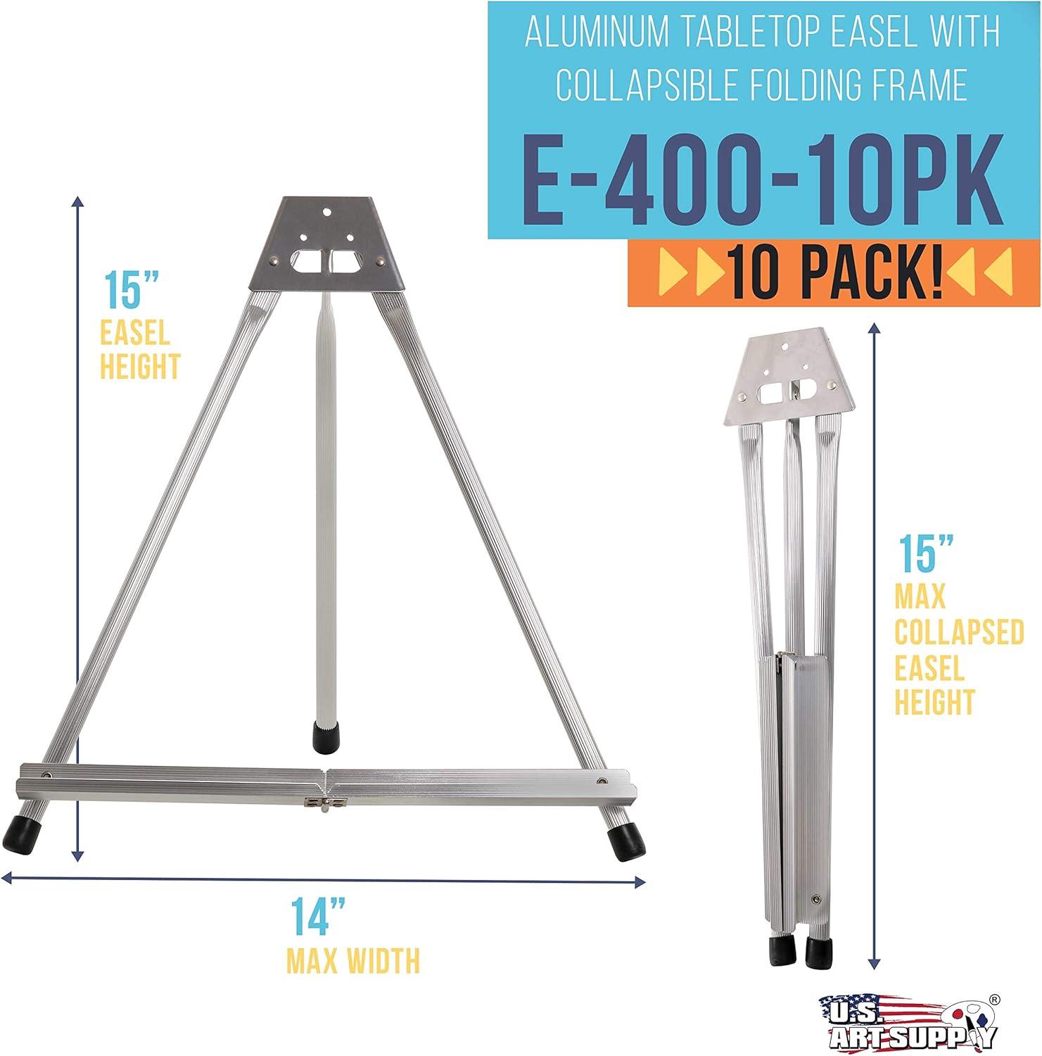 U.S. Art Supply 15" High Aluminum Tabletop Display Easel, Portable Artist Tripod Stand (Pack of 10) Hold Paintings Books