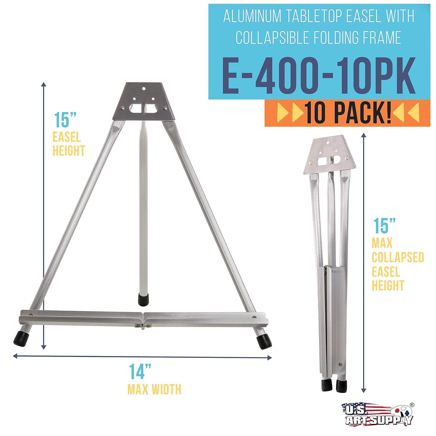 U.S. Art Supply 15" High Aluminum Tabletop Display Easel, Portable Artist Tripod Stand (Pack of 10) Hold Paintings Books