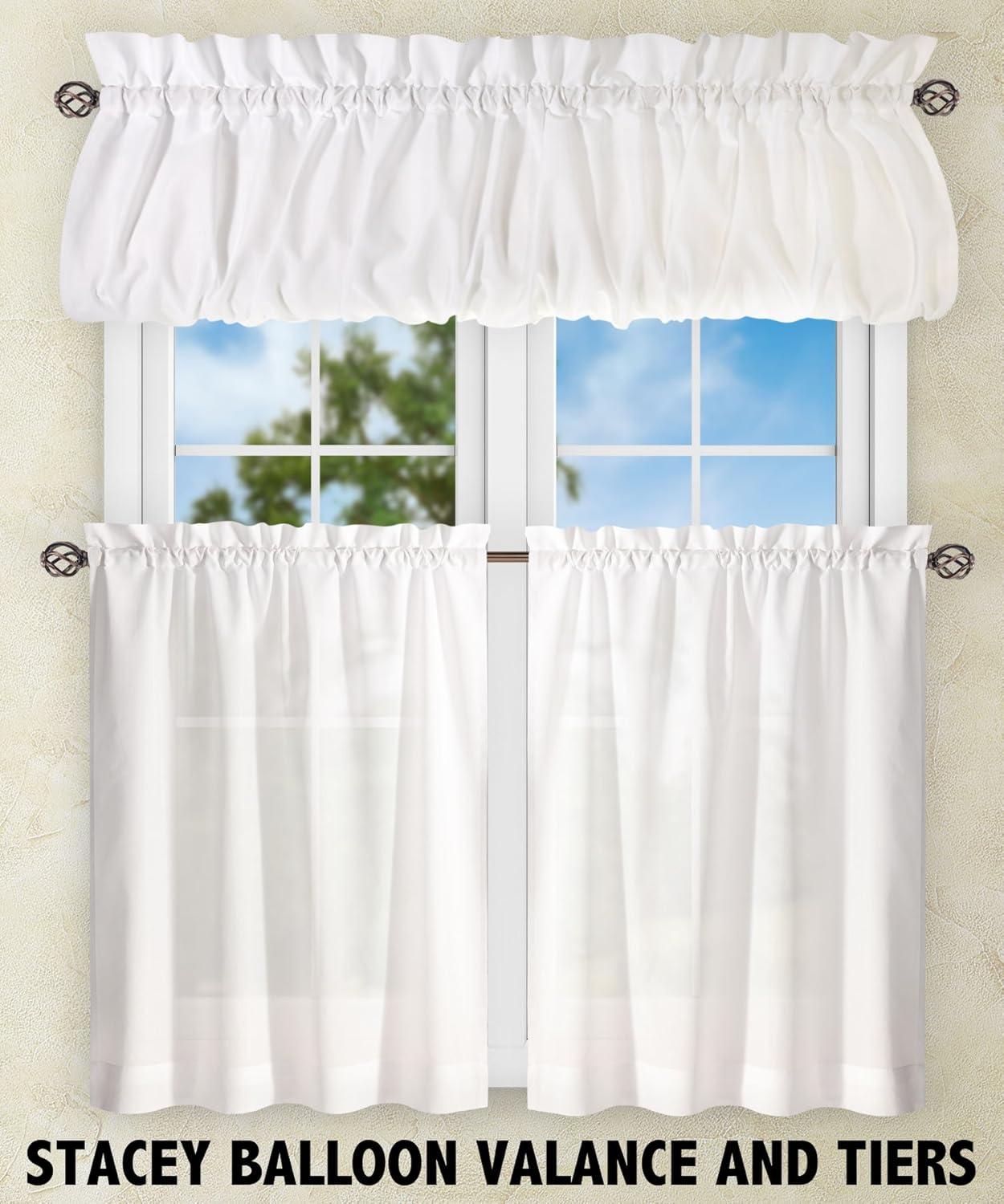 Ellis Stacey 1.5" Rod Pocket High Quality Fabric Solid Color Window Tailored Tier Pair 56"x24" White