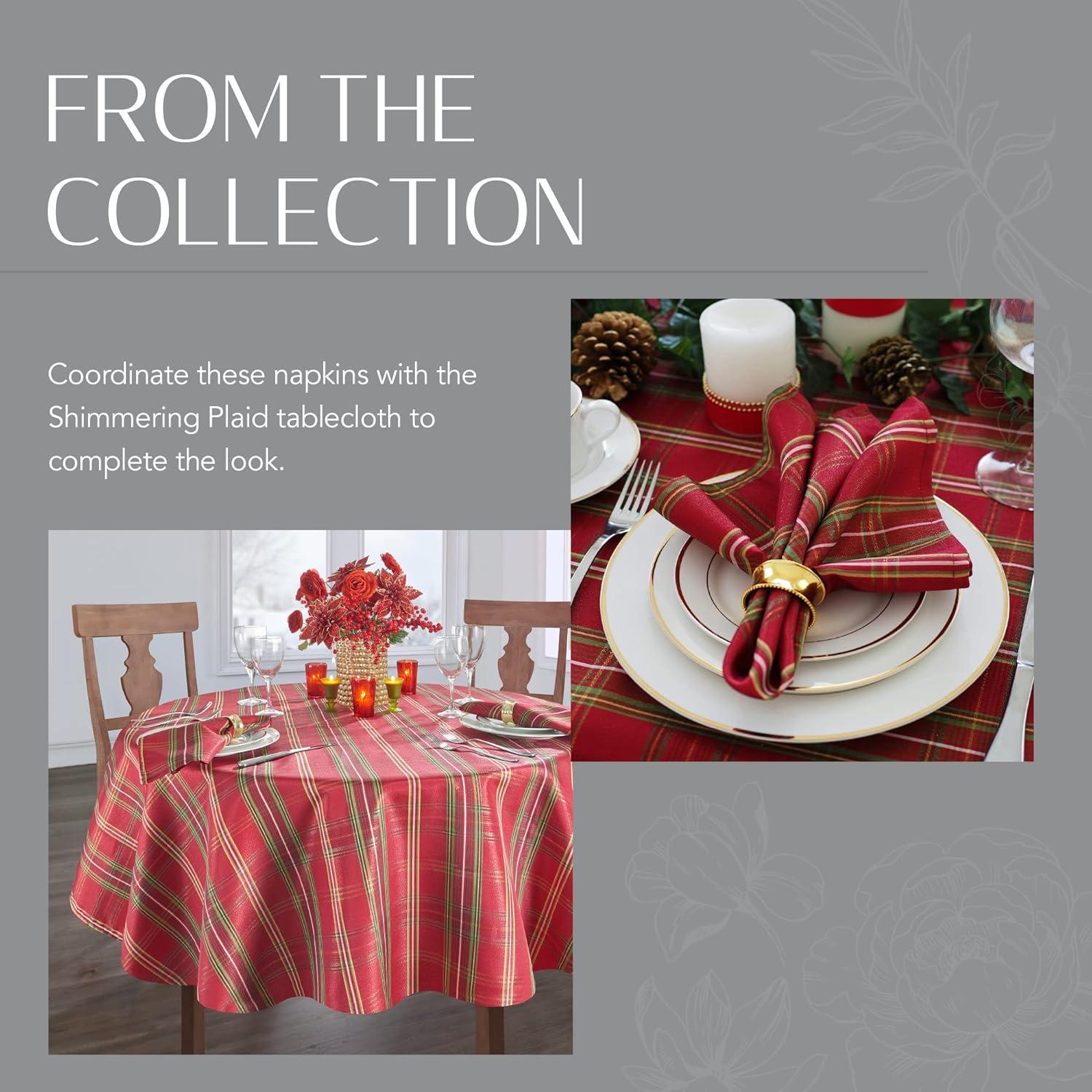 Shimmering Plaid Holiday Napkin Set of 4 - 17" x 17" - Red/Green - Elrene Home Fashions